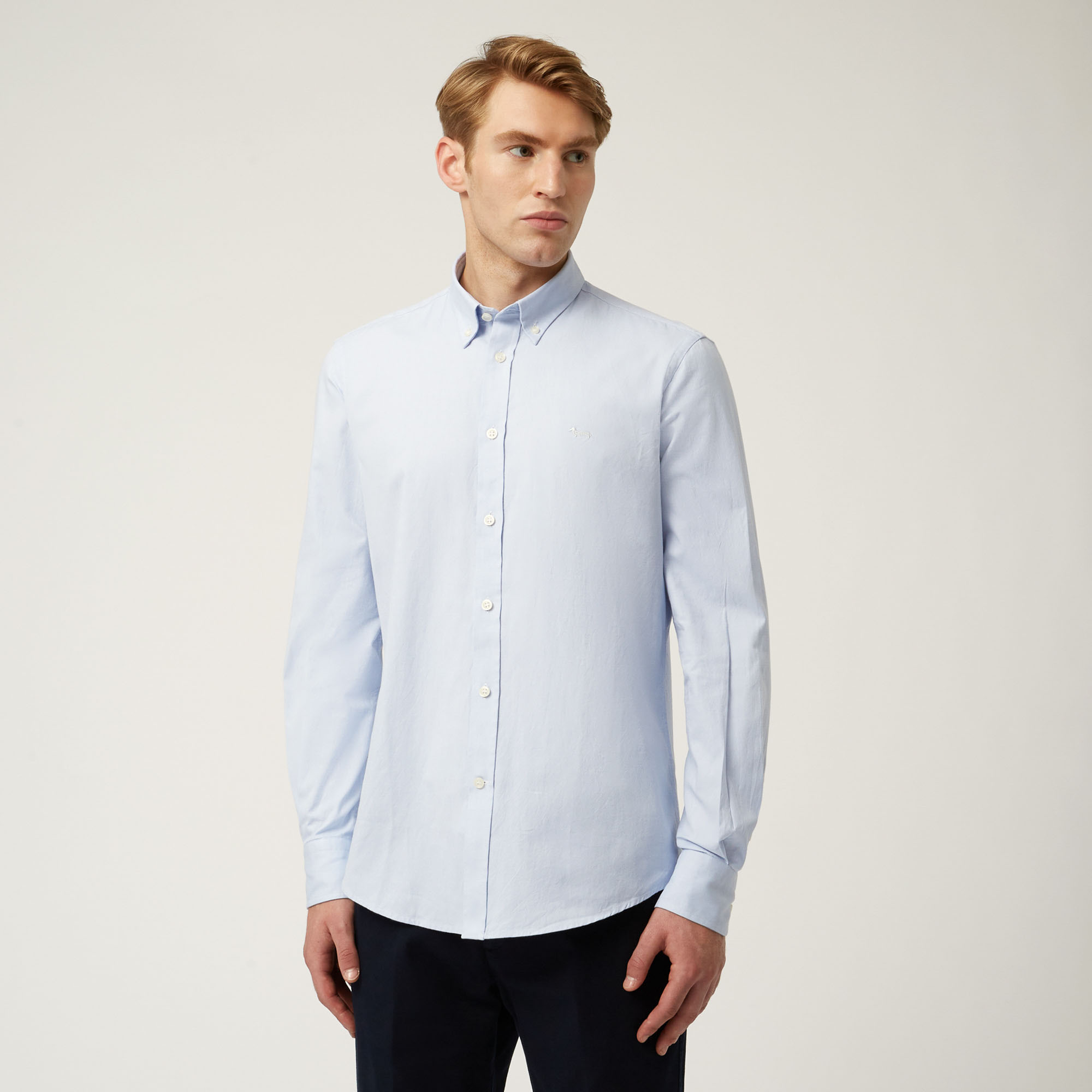 Essentials shirt in plain-coloured cotton, Light Blue, large image number 0