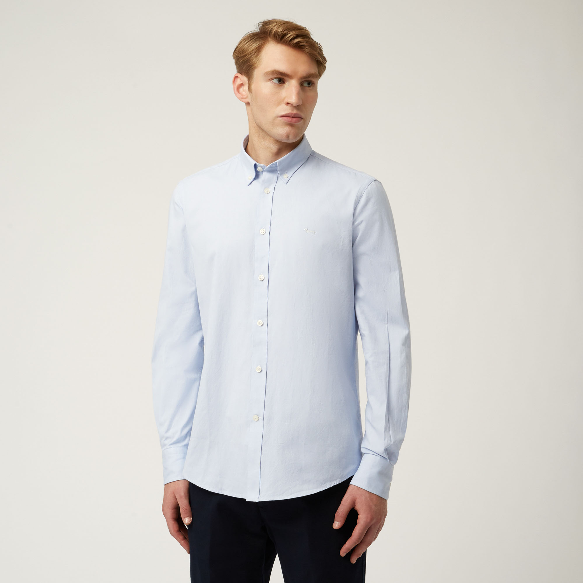 Essentials shirt in plain-coloured cotton, Light Blue, large