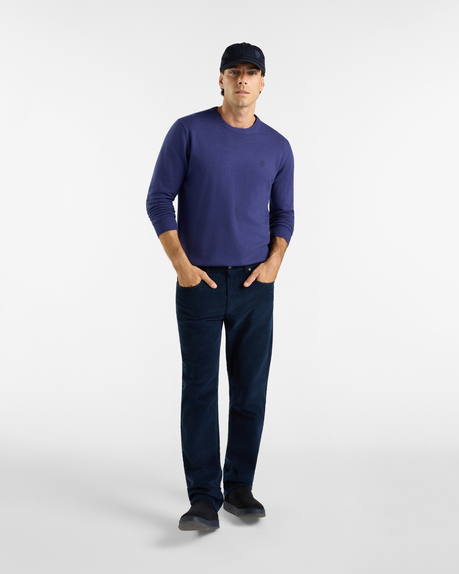 Maglia HBJ Uomo in punto cardato con toppe, girocollo in misto lana e cashmere, BLU, large