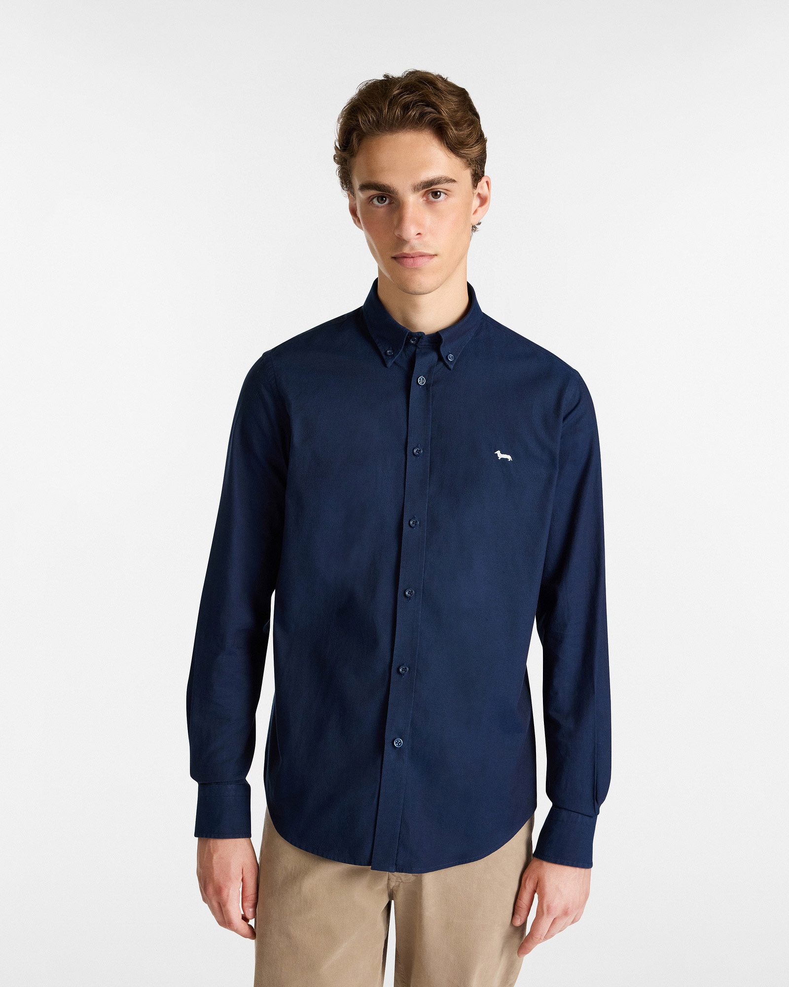 Essentials shirt in plain-coloured cotton, Blue, large