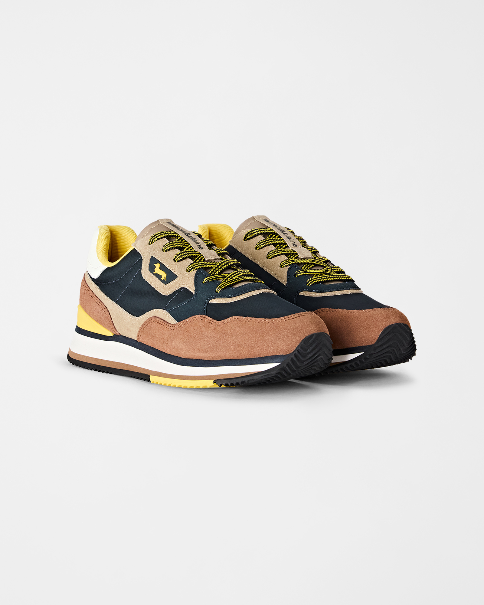 Men's running sneakers in three-tone suede and three-tone technical fabric, beige - BLUE, large