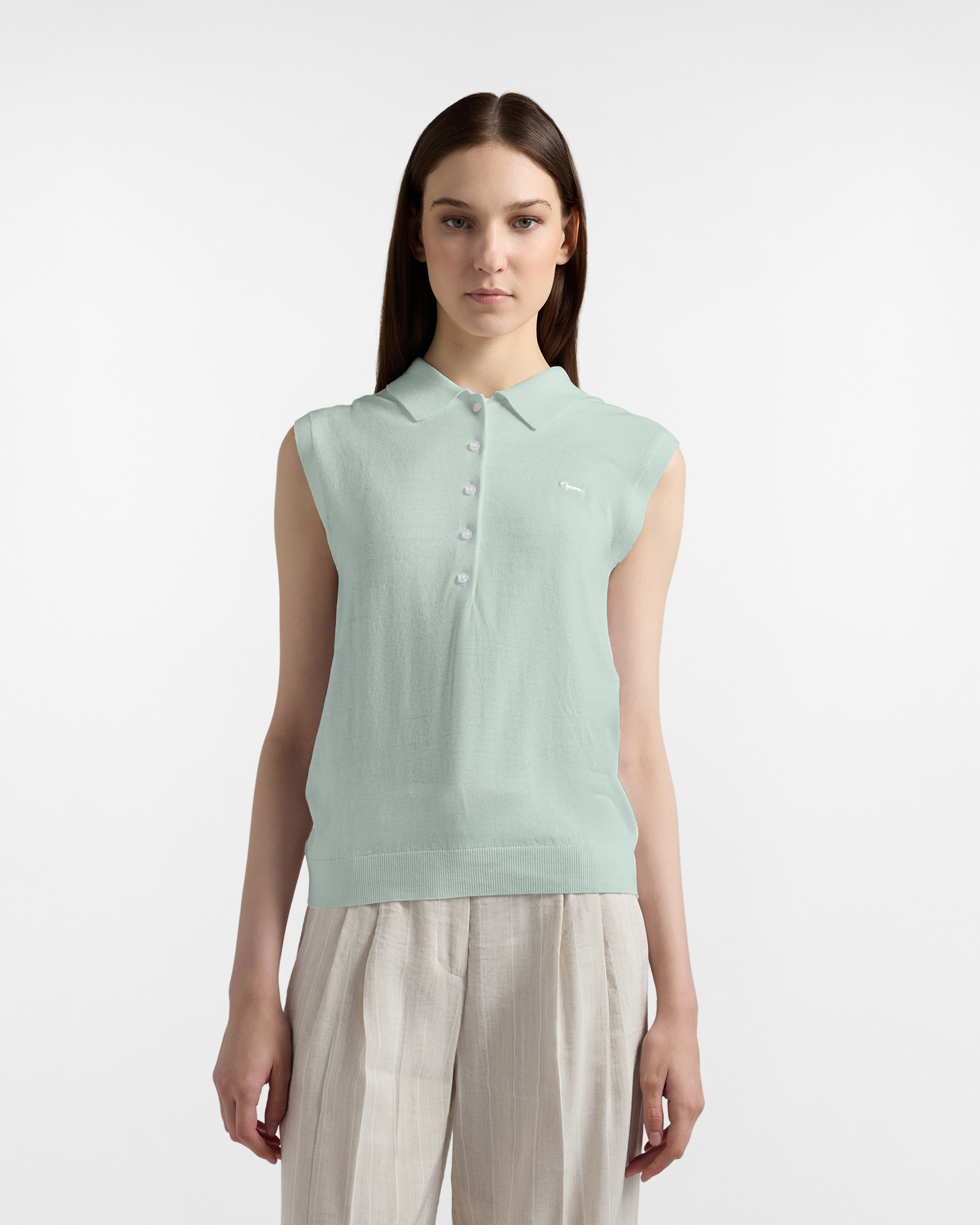 Silk blend knit polo shirt