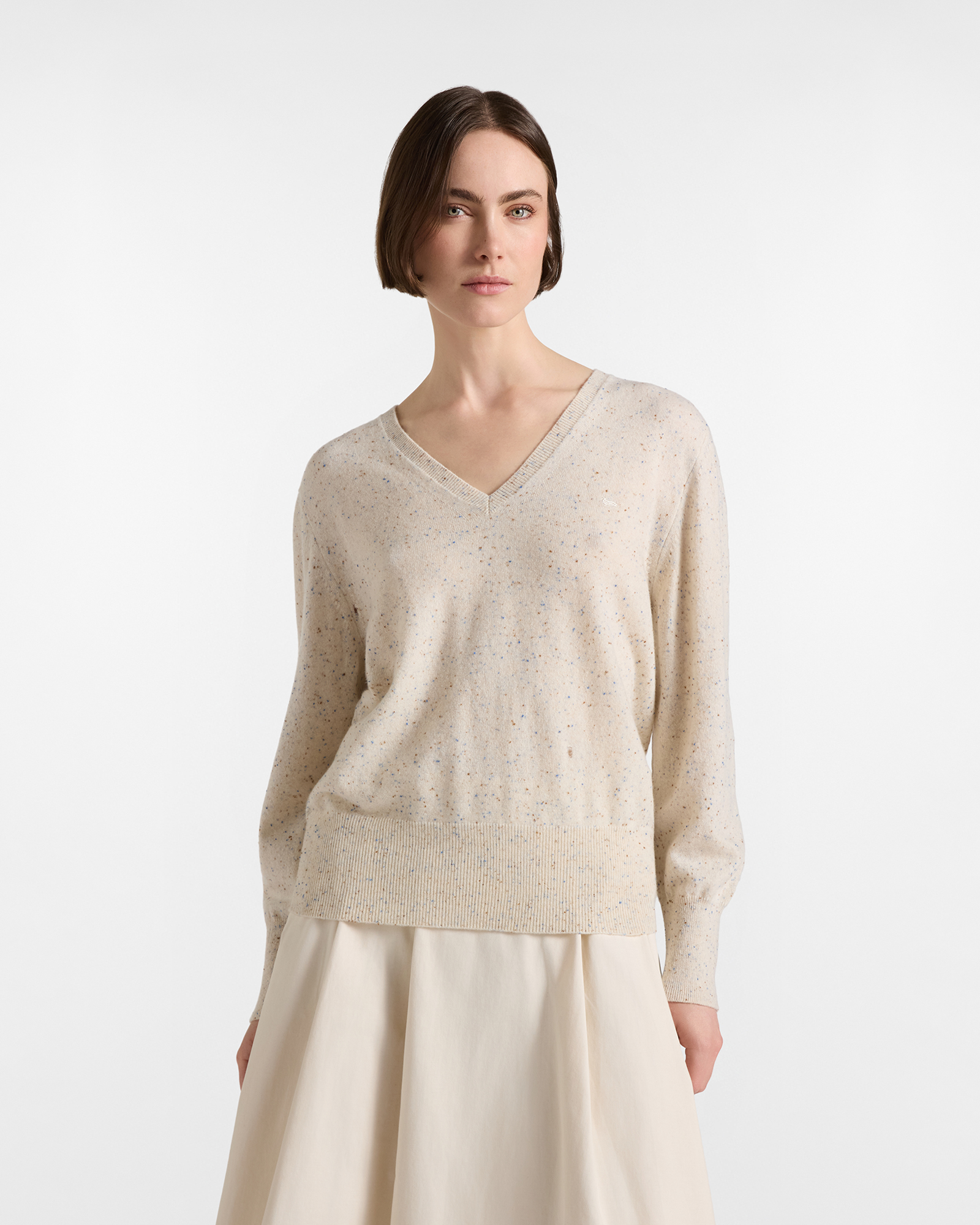 Women's Made in Italy V-neck sweater in beige 100% pure cashmere