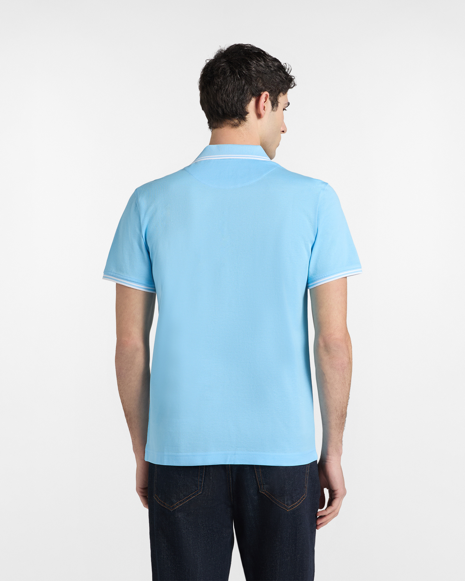 Polo de hombre con detalles de rayas en contraste, Azul, large image number 1