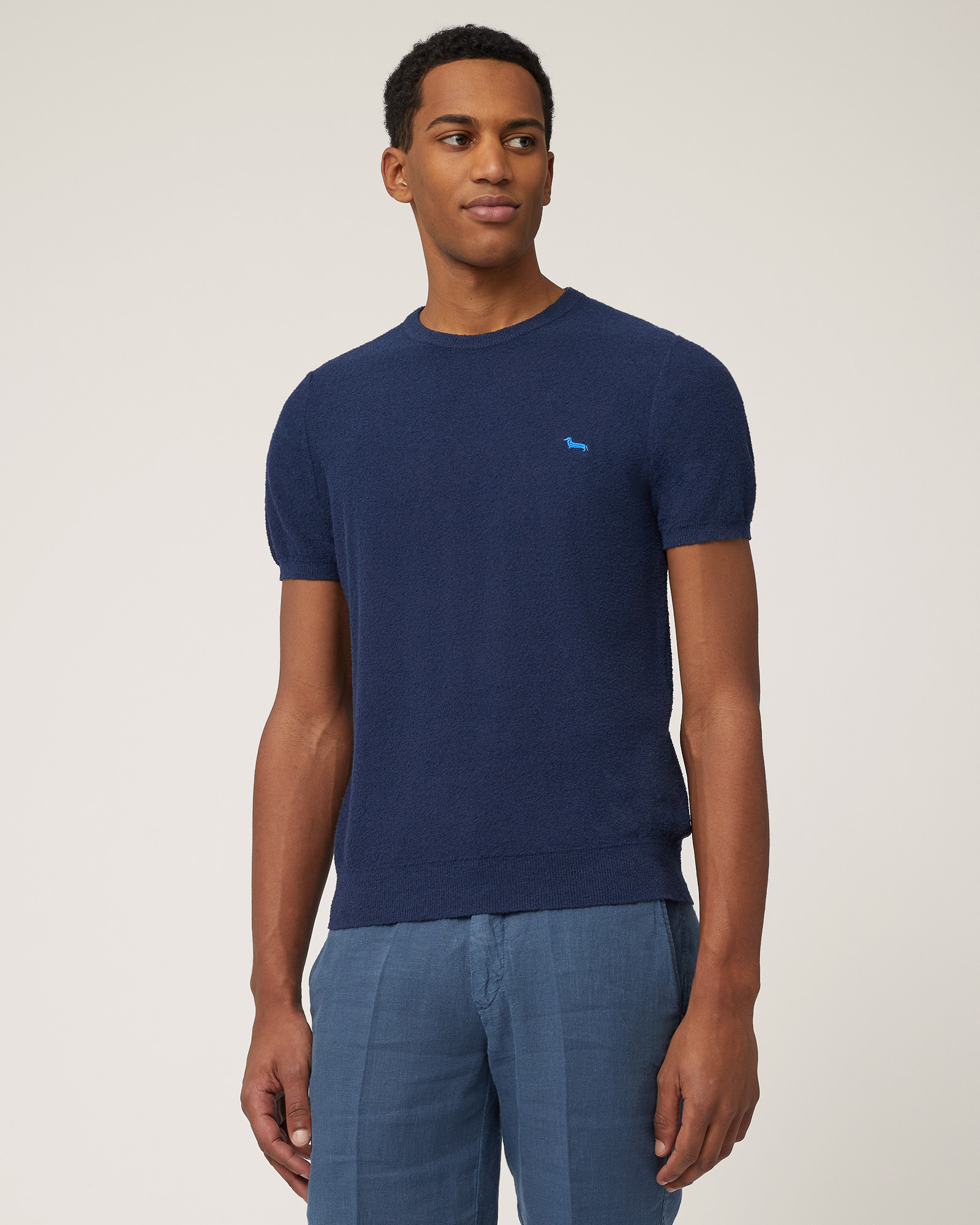 Terry T-Shirt with Dachshund, Navy Blue, large