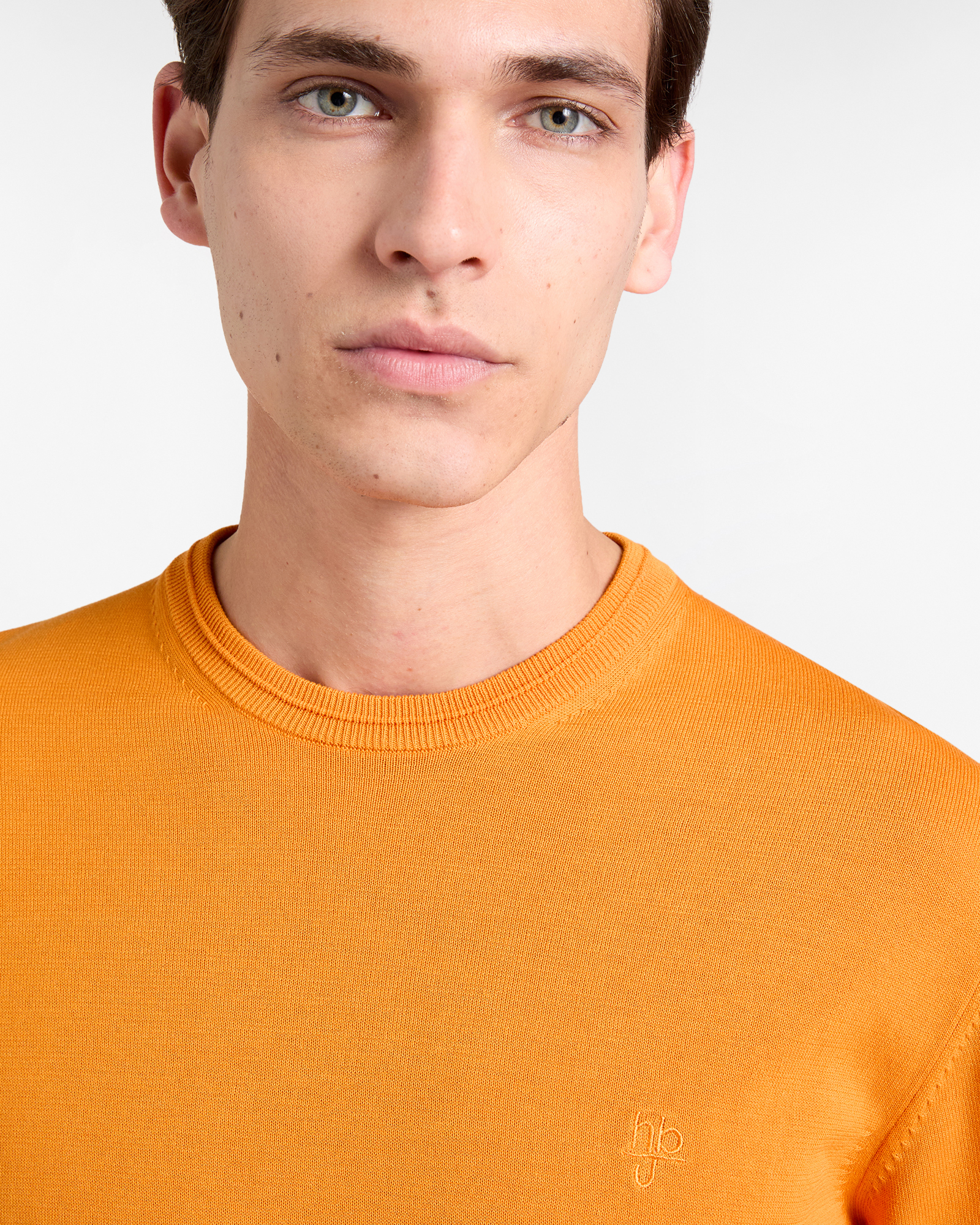 Girocollo Uomo in Crepe Manica Corta, Arancio, large image number 2