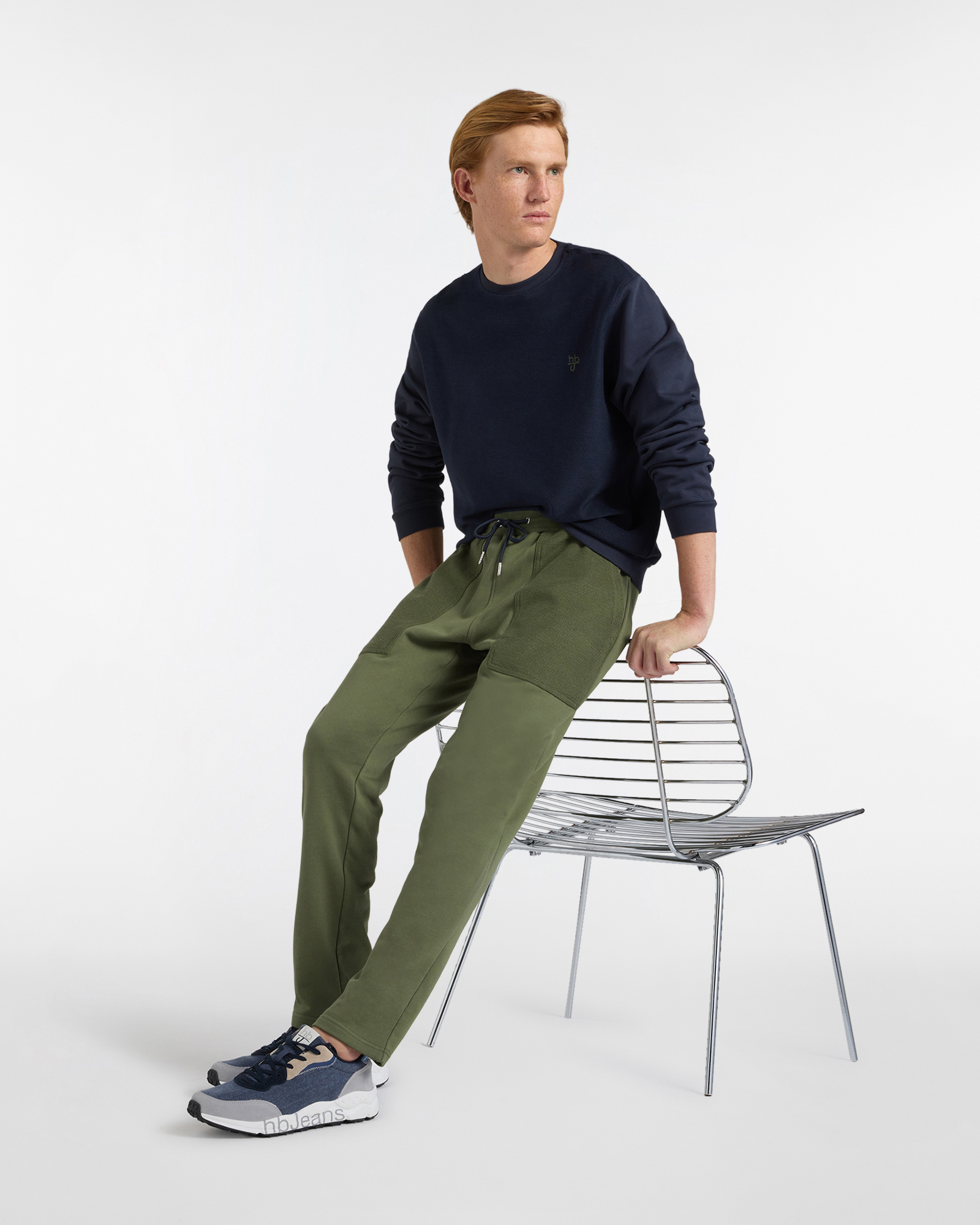 Felpa Uomo Girocollo in Tessuto Reverse, Blu scuro, large image number 3