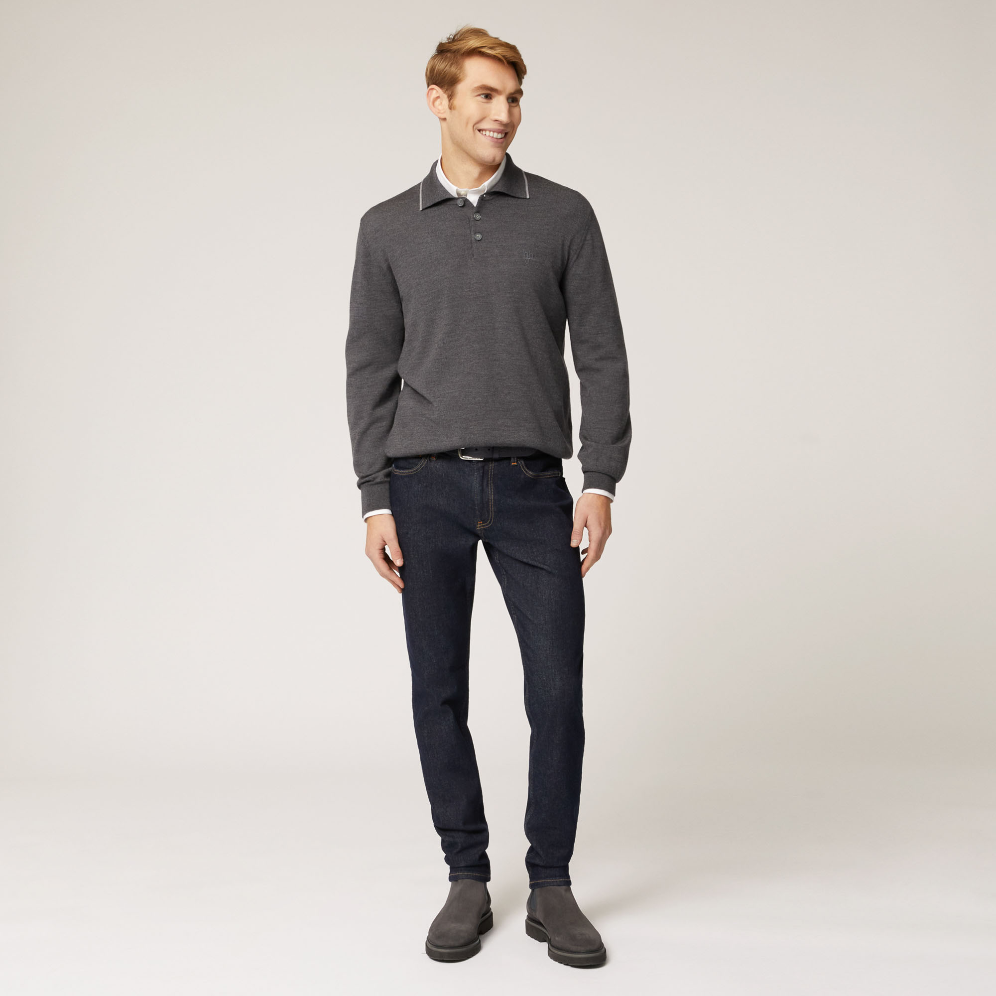 Pullover Con Colletto E Bottoni, Grigio, large image number 3