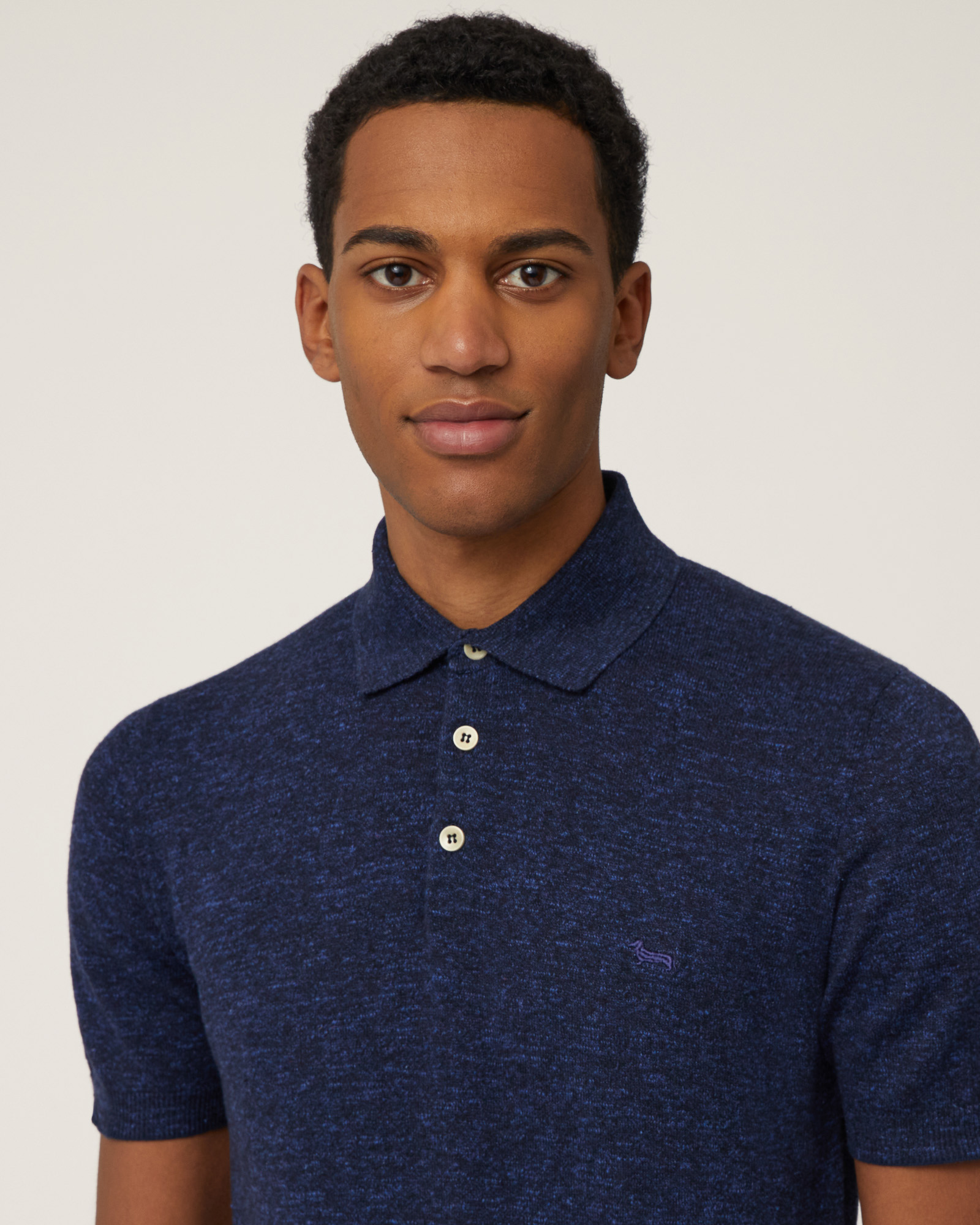 Poloshirt aus geflammtem Tweed, Marineblau, large image number 2