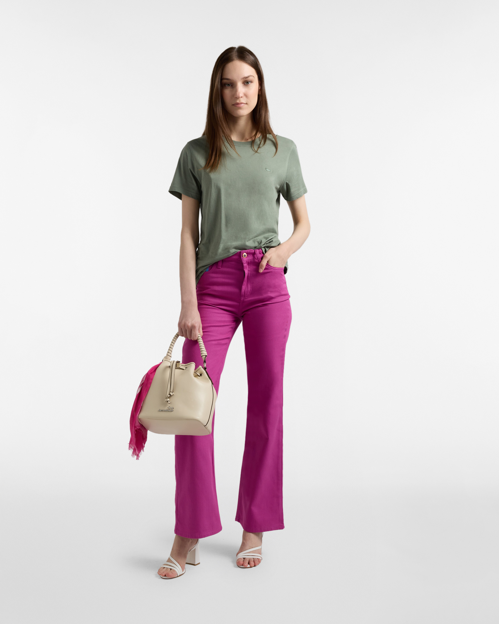 Women's high-waisted five-pocket cotton pants, Red, large image number 3