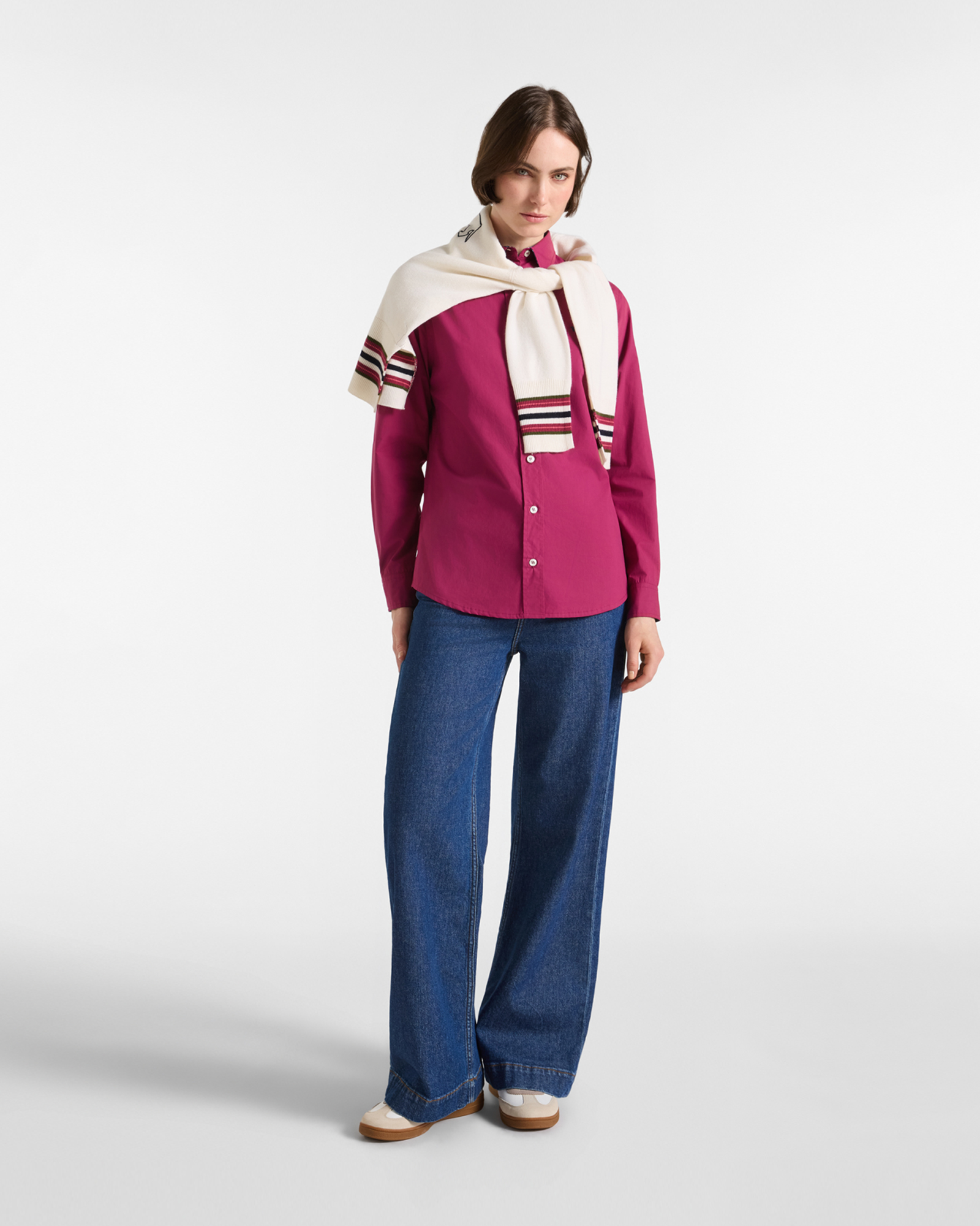Women's solid shirt with tie fabric details, INDIAN ROSE, large