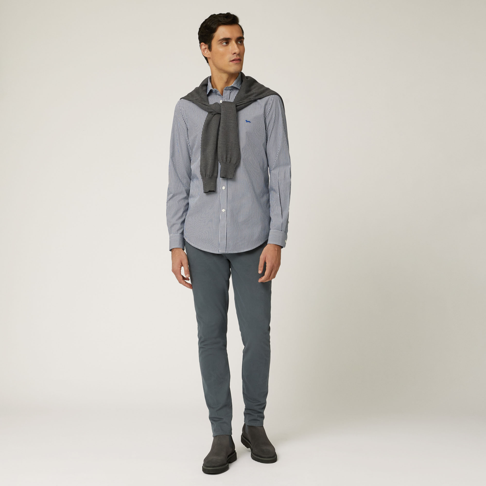 Camicia In Cotone Organico Con Microrighe, Blu Sport, large image number 3
