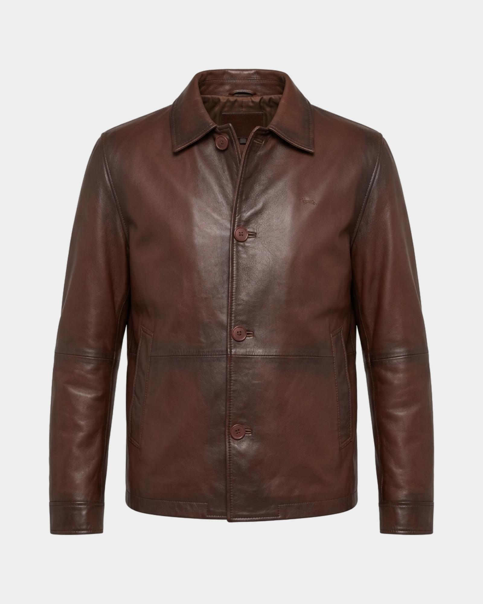 Field Jacket de hombre de piel aut&eacute;ntica Made in Italy, MARR&Oacute;N OSCURO, large