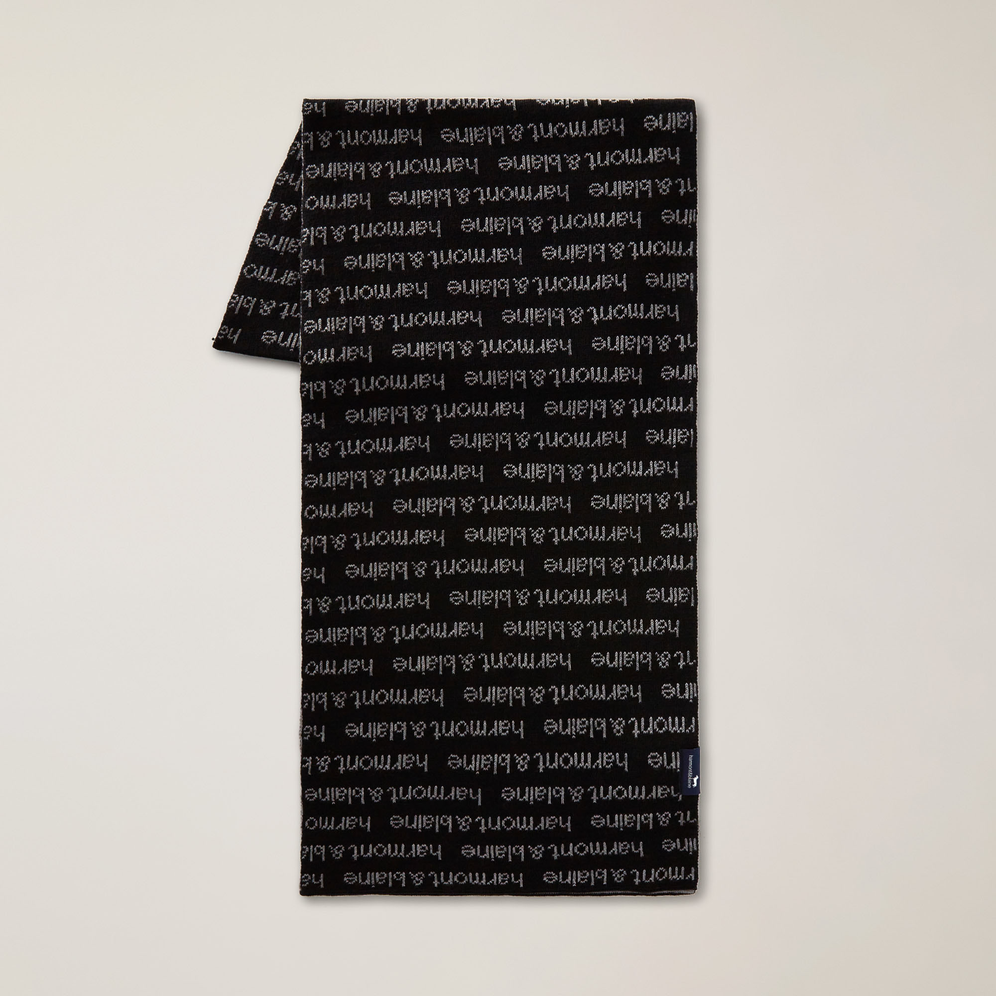 Wool-Blend Scarf With Lettering All Over, Black, large