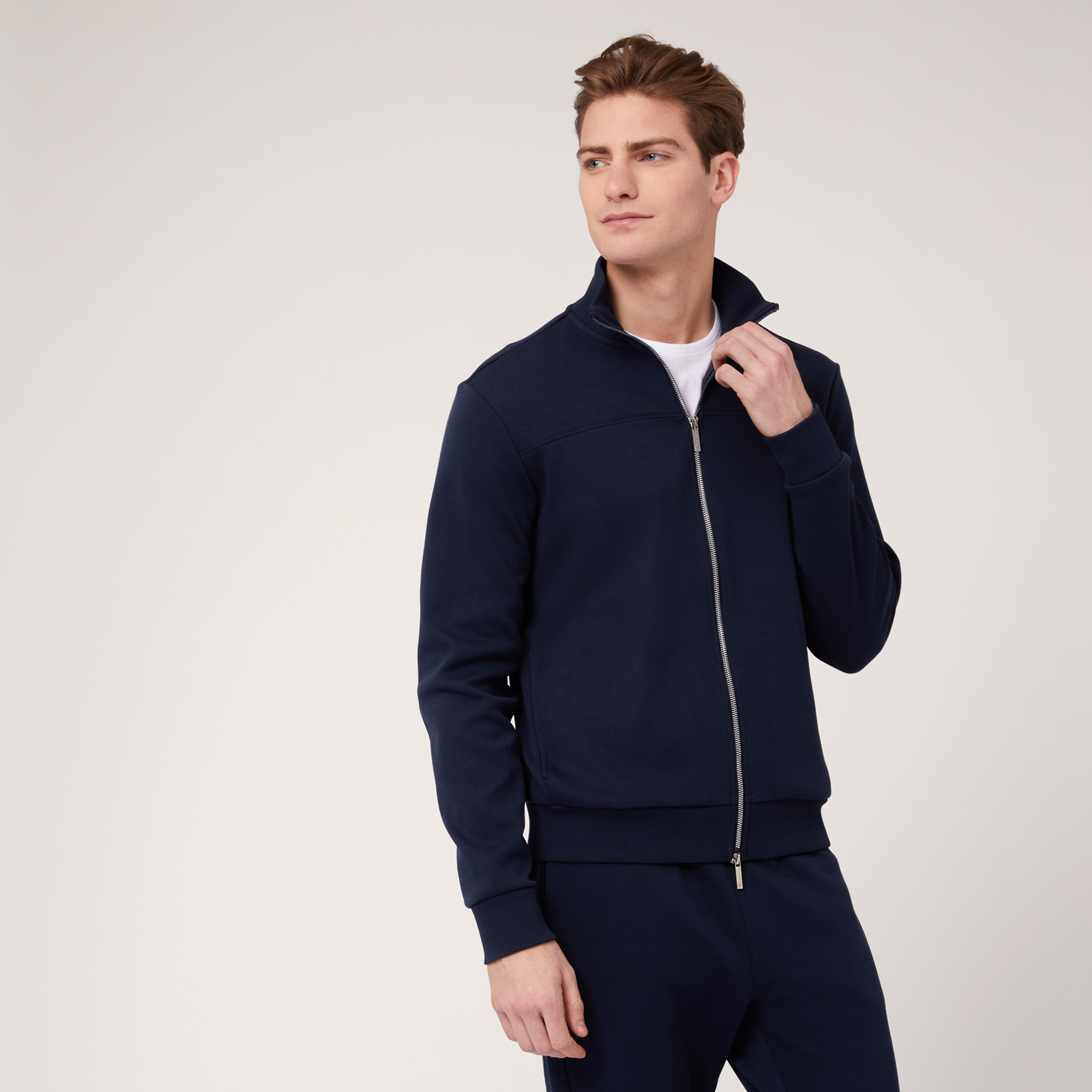 Felpa Full Zip In Misto Cotone, Light Blue, large image number 0