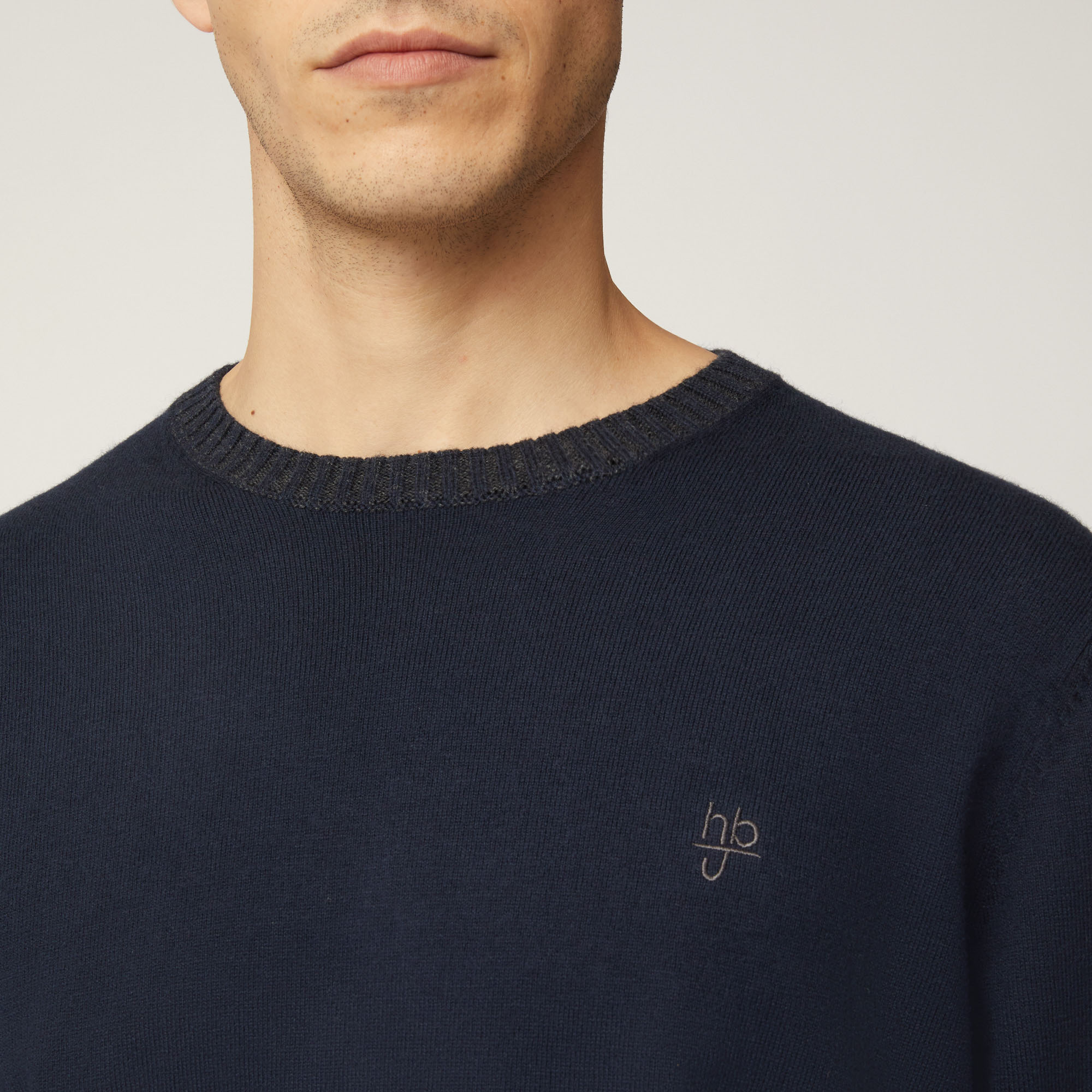 Pullover Girocollo In Cotone E Lana Con Dettagli A Costine, Light Blue, large image number 2