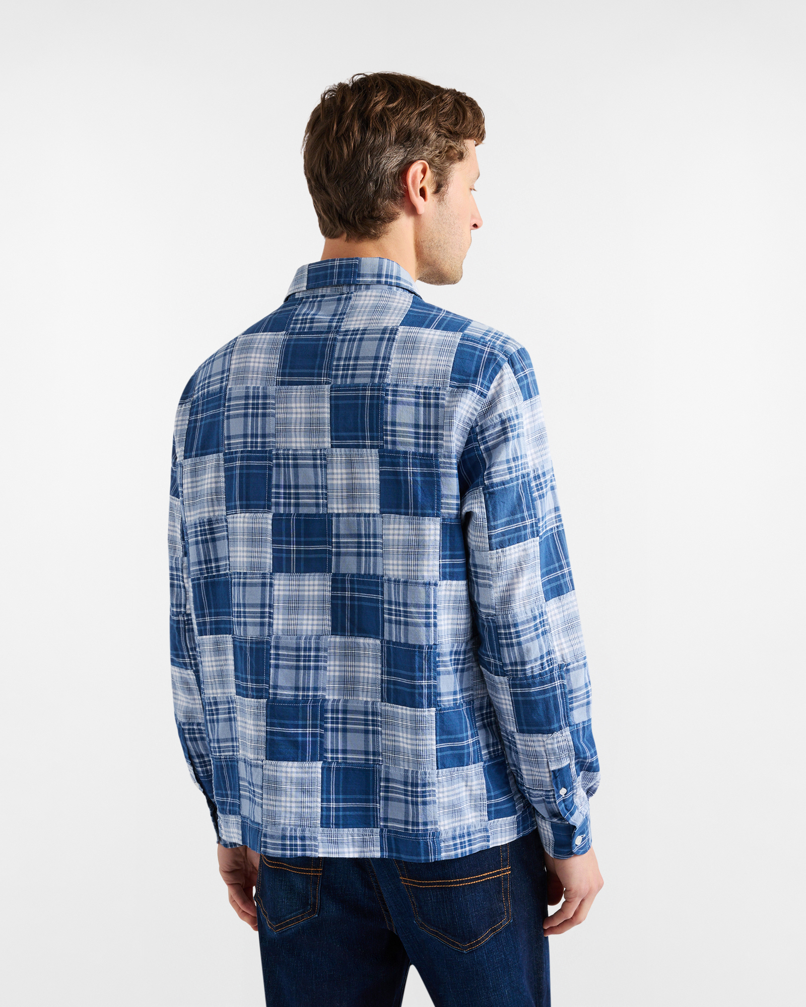 Men's oversize patchwork plaid shirt, Light Blue, large image number 2