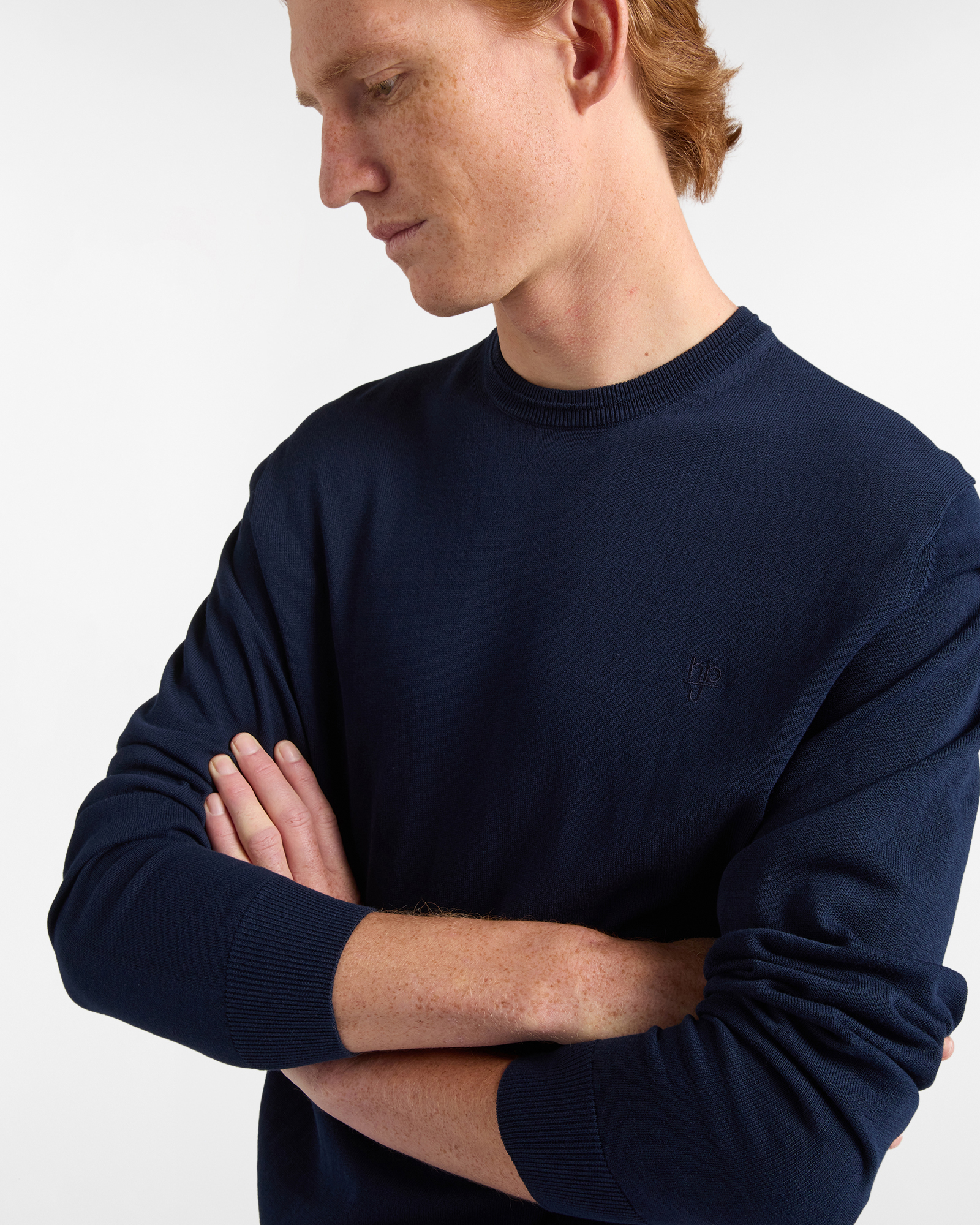 Girocollo Uomo in Cotone Crepe, Blu scuro, large image number 2