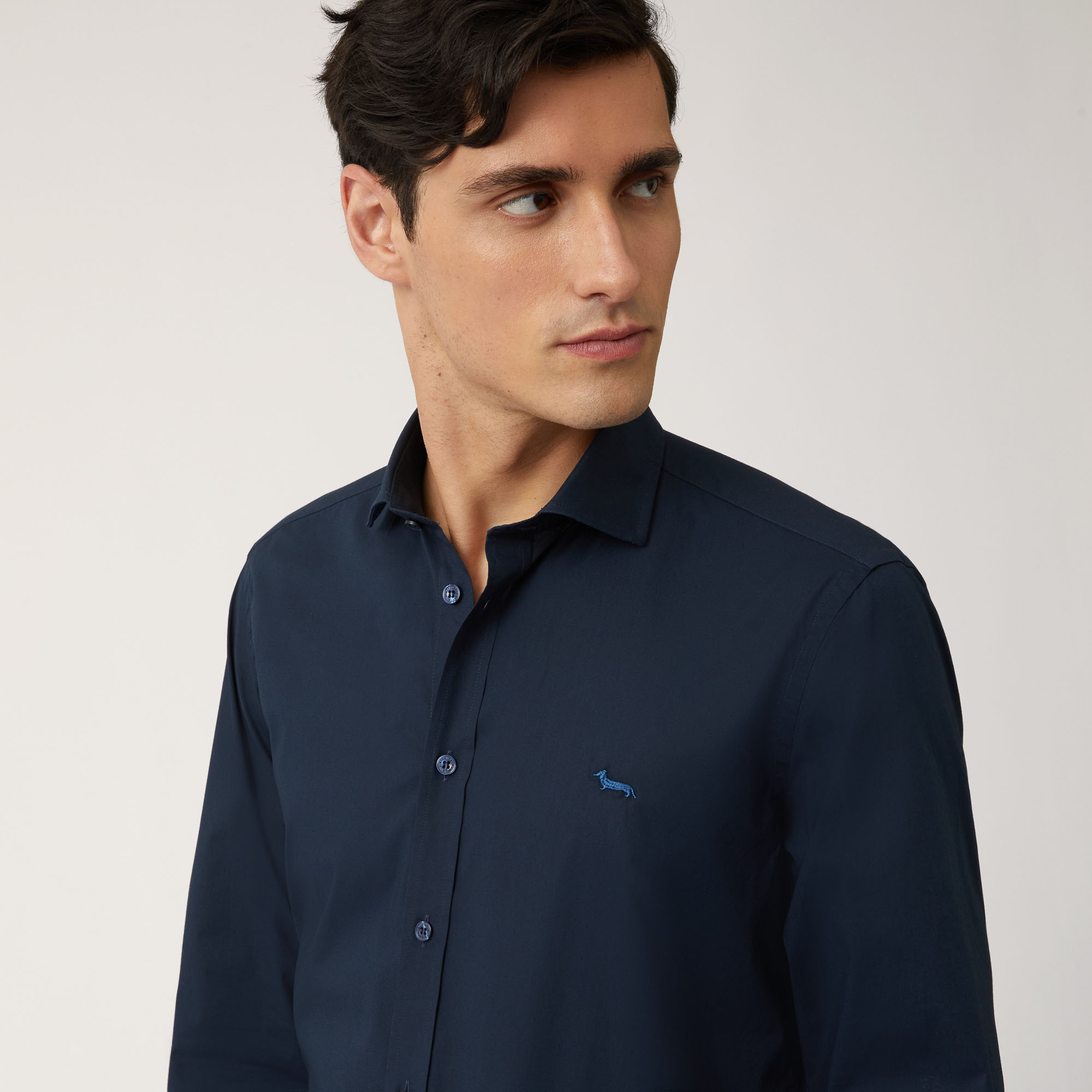 Stretch Cotton Shirt With Contrasting Inner Detail, Blue, large image number 2