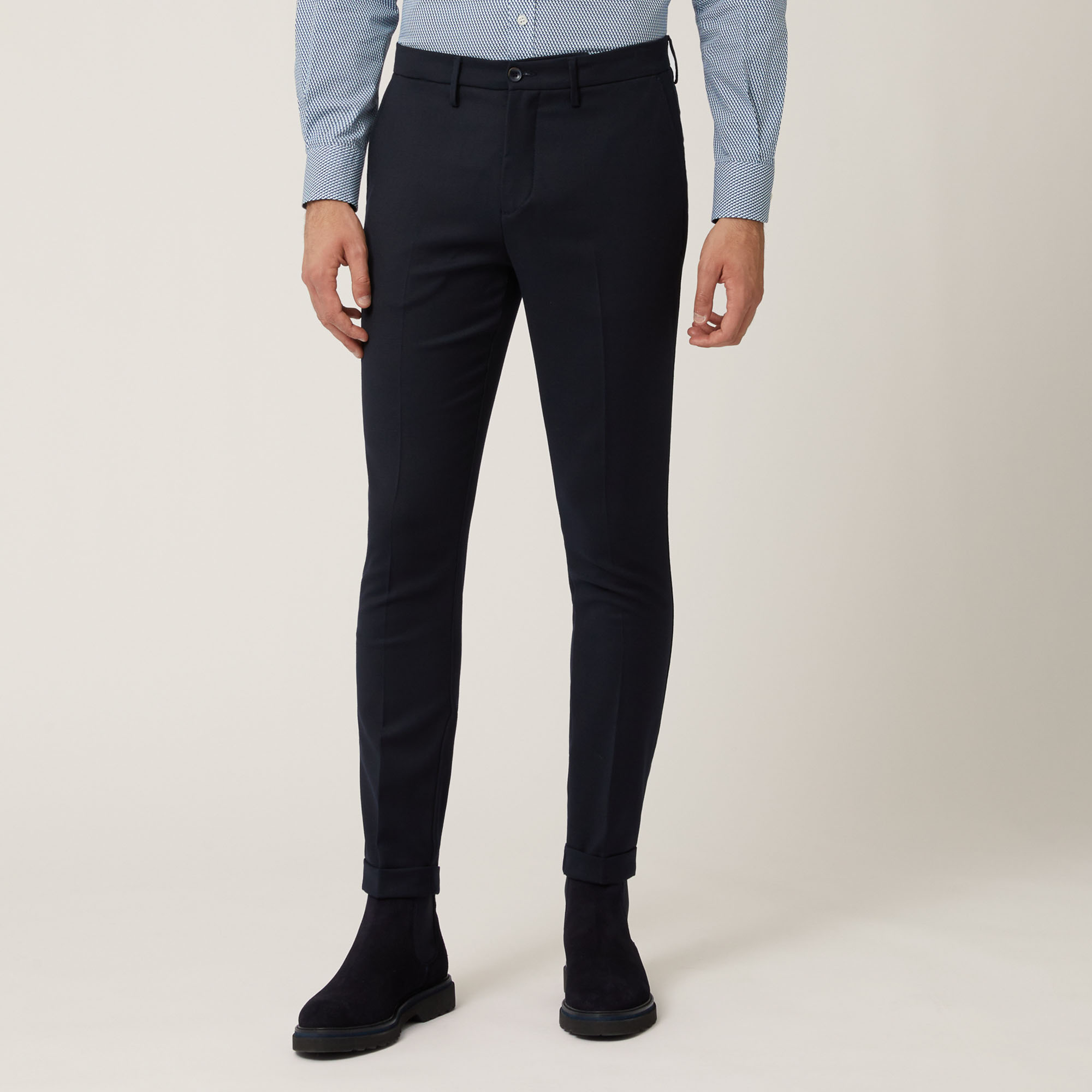 Pantalon Chino Coupe Slim En Laine Mélangée, Bleu, large image number 0