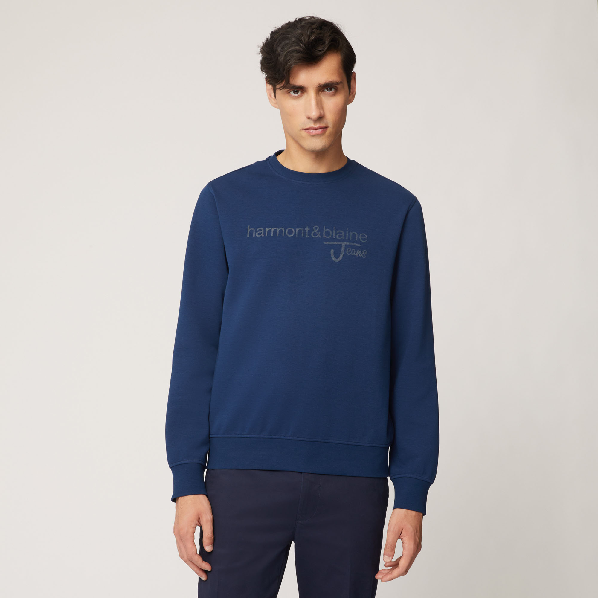 Felpa Girocollo Con Lettering, Blu, large image number 0