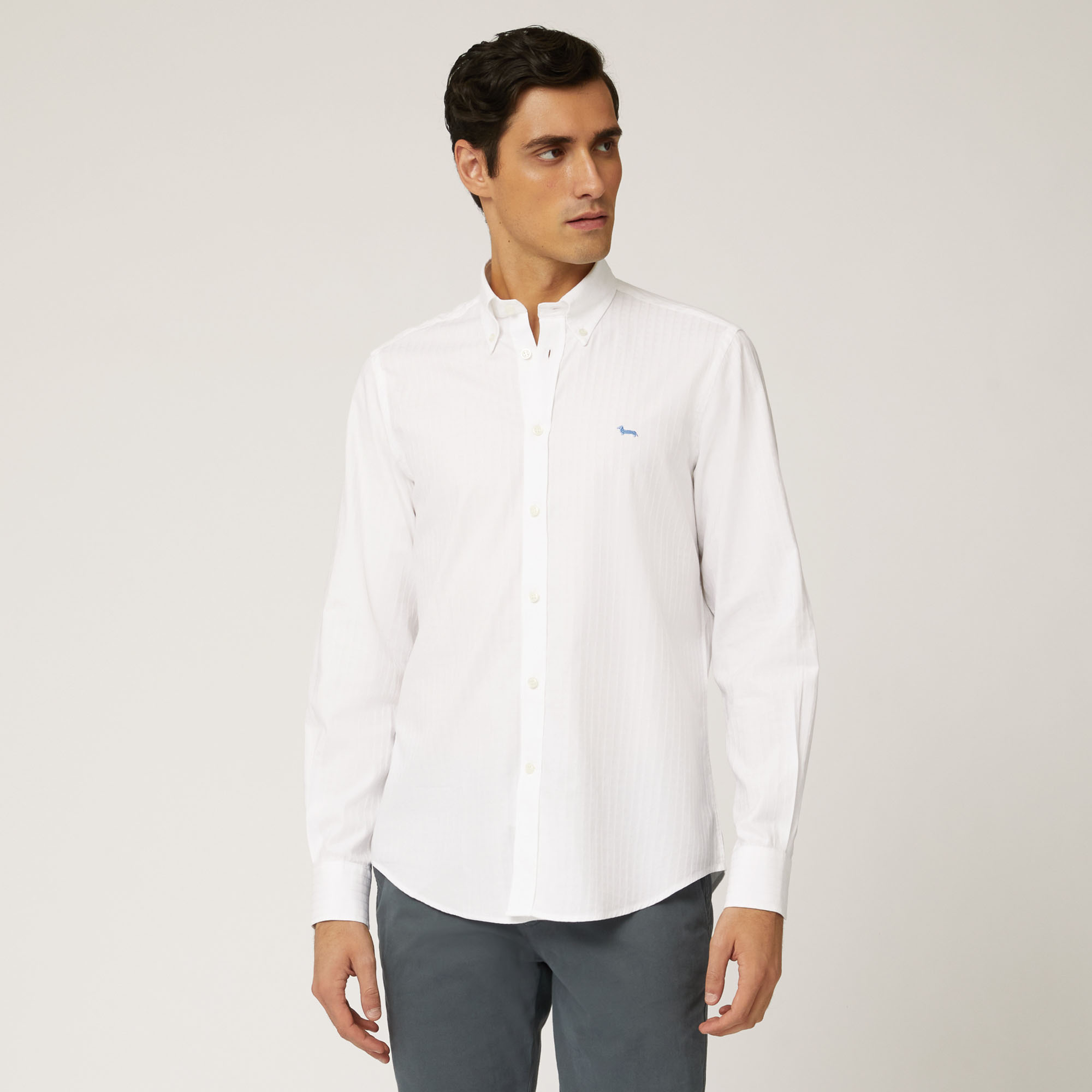 Camicia A Quadretti In Cotone E Lyocell, Bianco, large image number 0