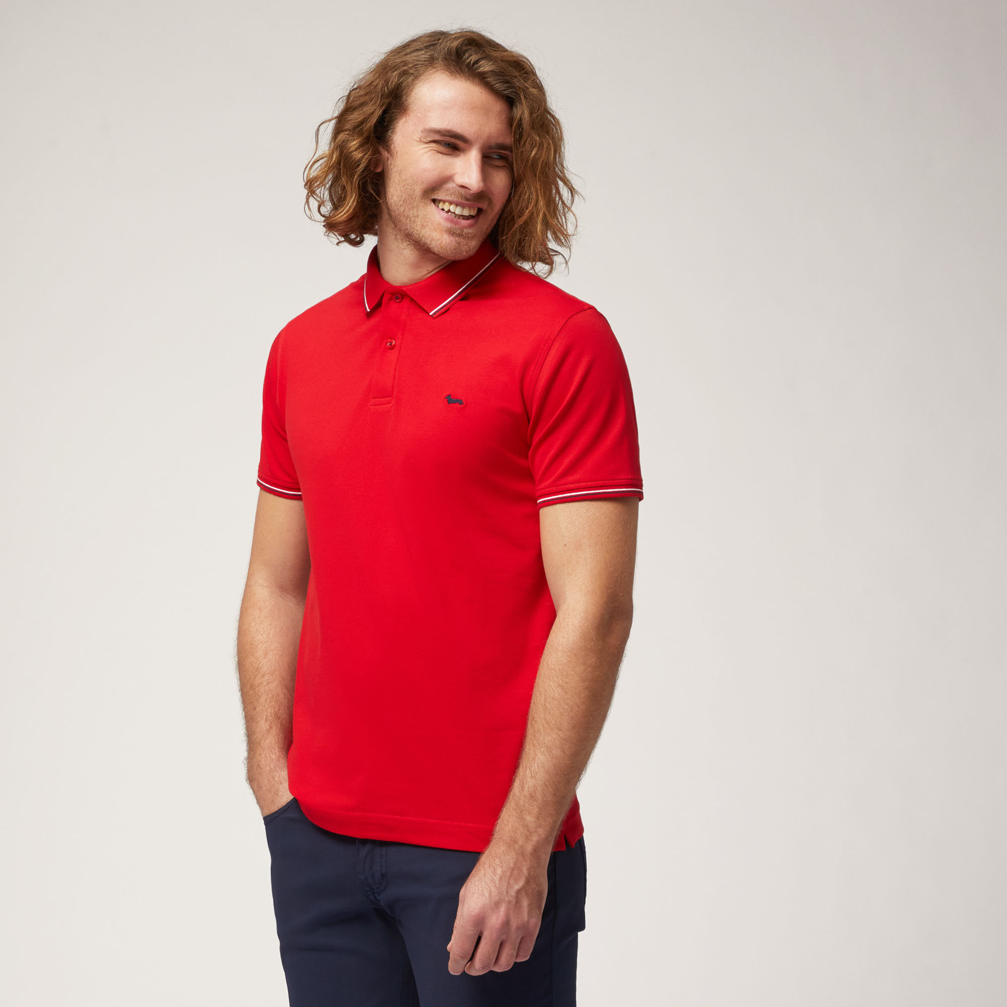 Polo with Striped Details, Red, large
