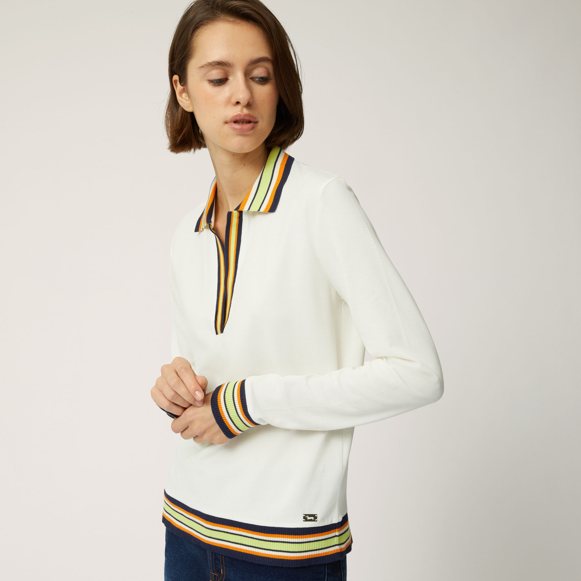 Long-Sleeved Polo Shirt With Contrast Details, White, large image number 2