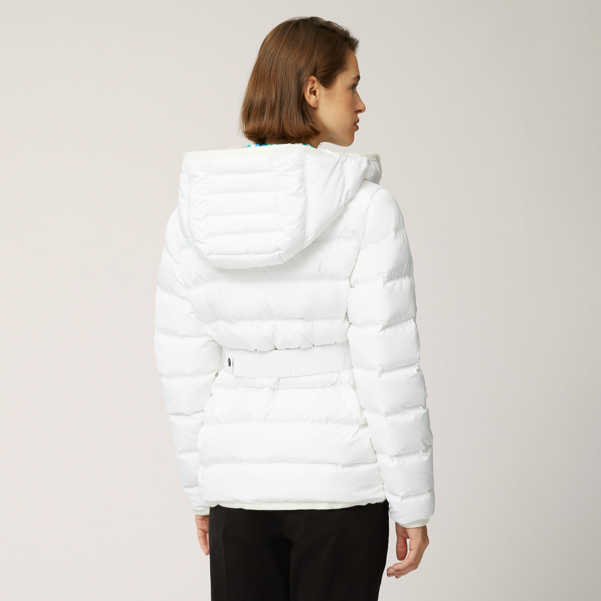 Kurze Wattierte Jacke Mit Gürtel, Weiß, large image number 1