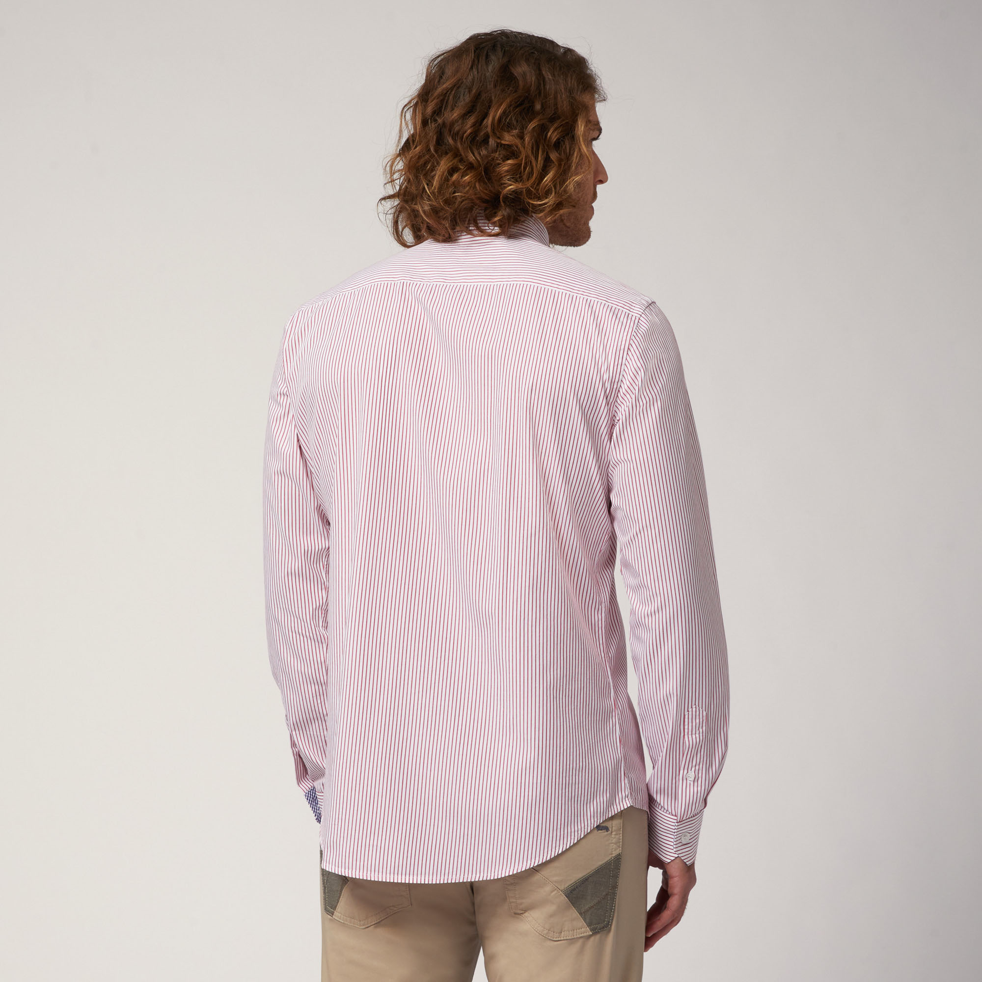 Camicia In Popeline Di Cotone Organico A Righe, Rosso, large image number 1
