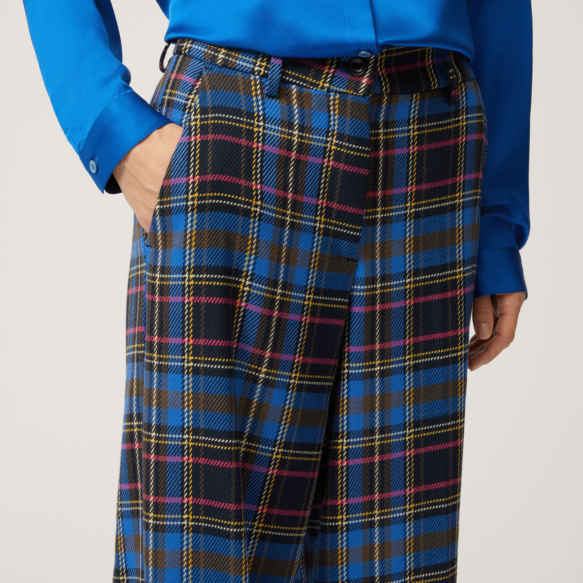 High-Waist Pants With Chequered Pattern, Blue, large image number 2