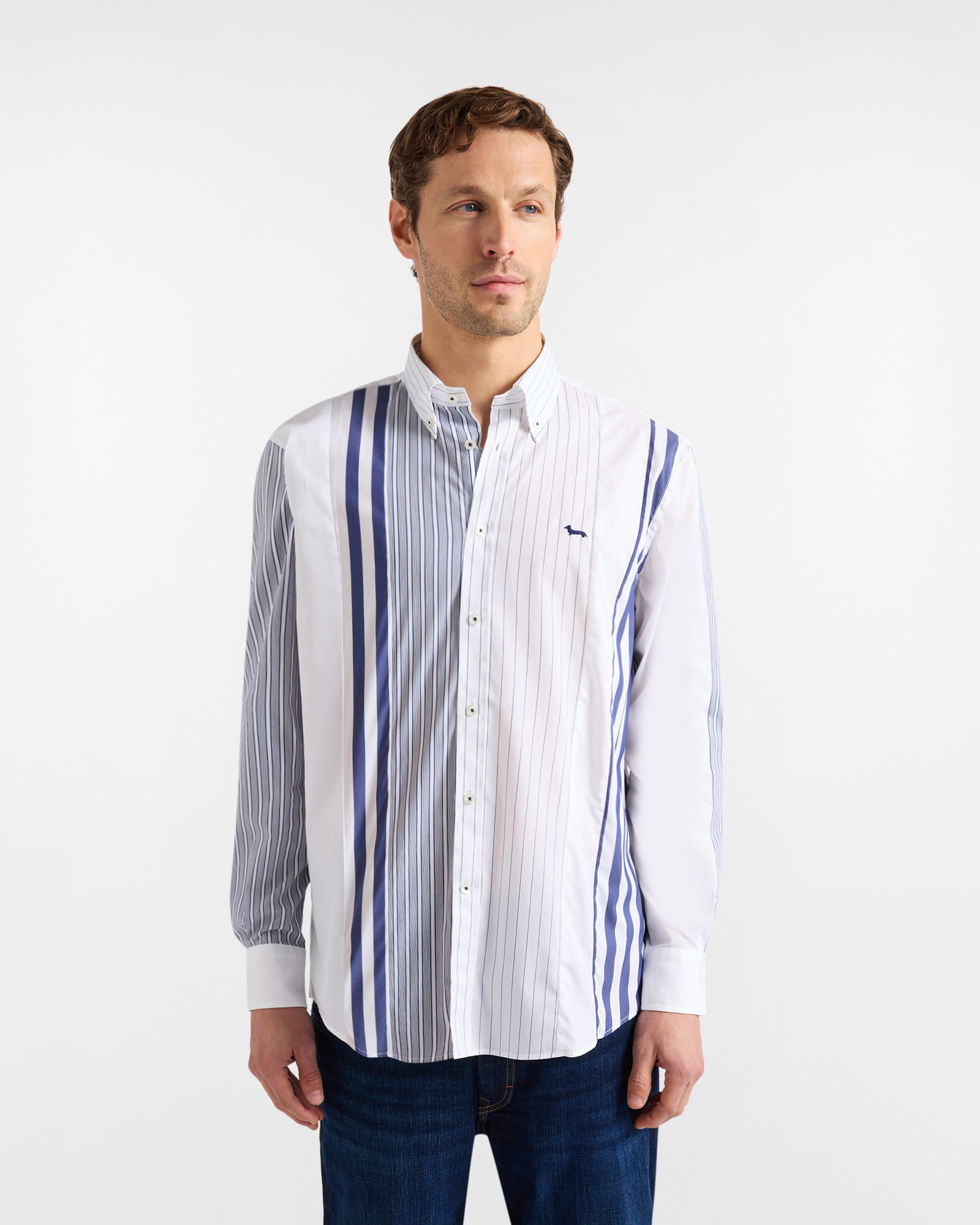 Patchwork striped shirt, White, large image number 0