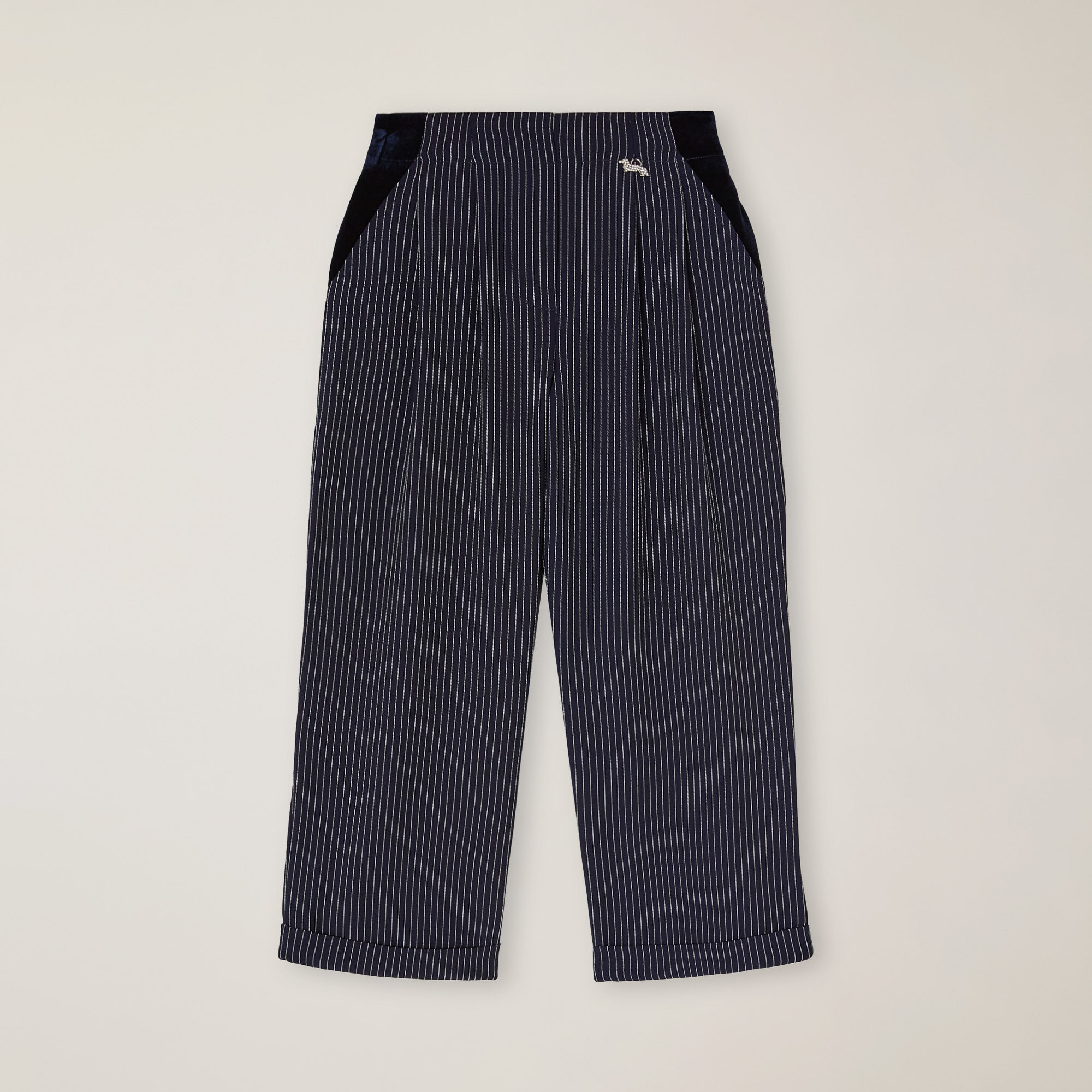 Pantalone palazzo gessato, Blu Navy, large image number 0