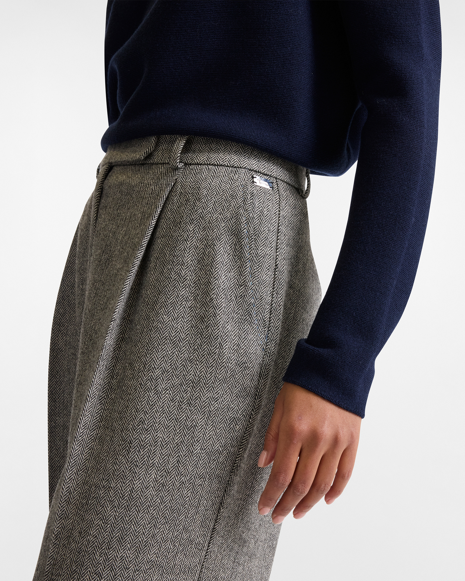 Wide-Leg Wool Pants with Pleats, Black, large image number 2