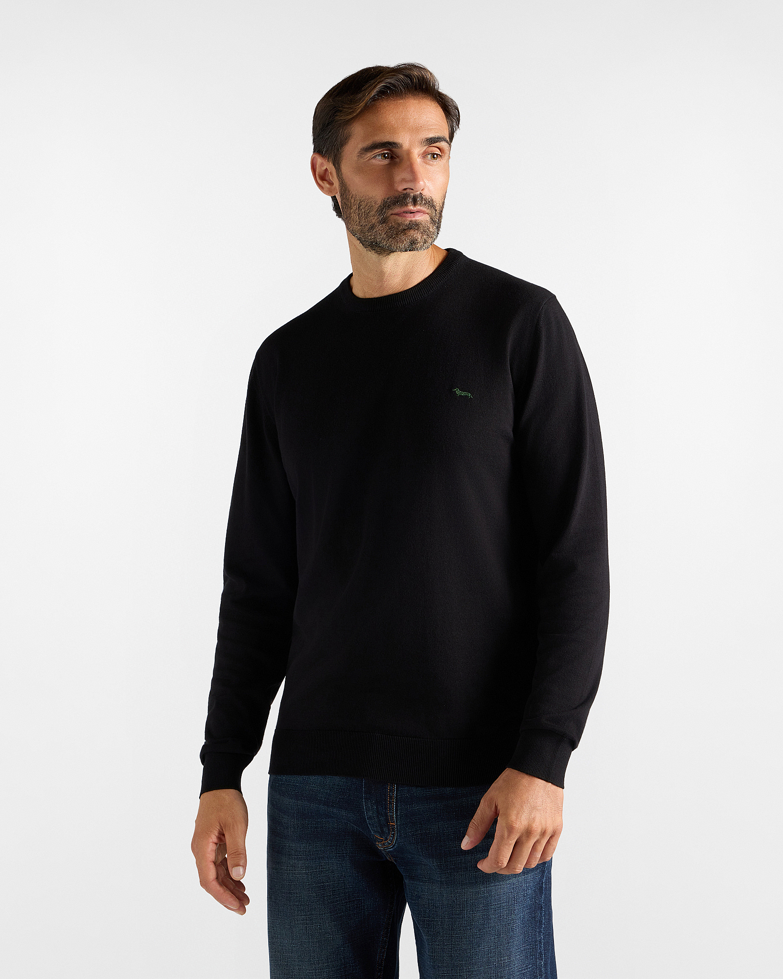 Men's Made in Italy sweater in a black cotton and cashmere blend with regular fit