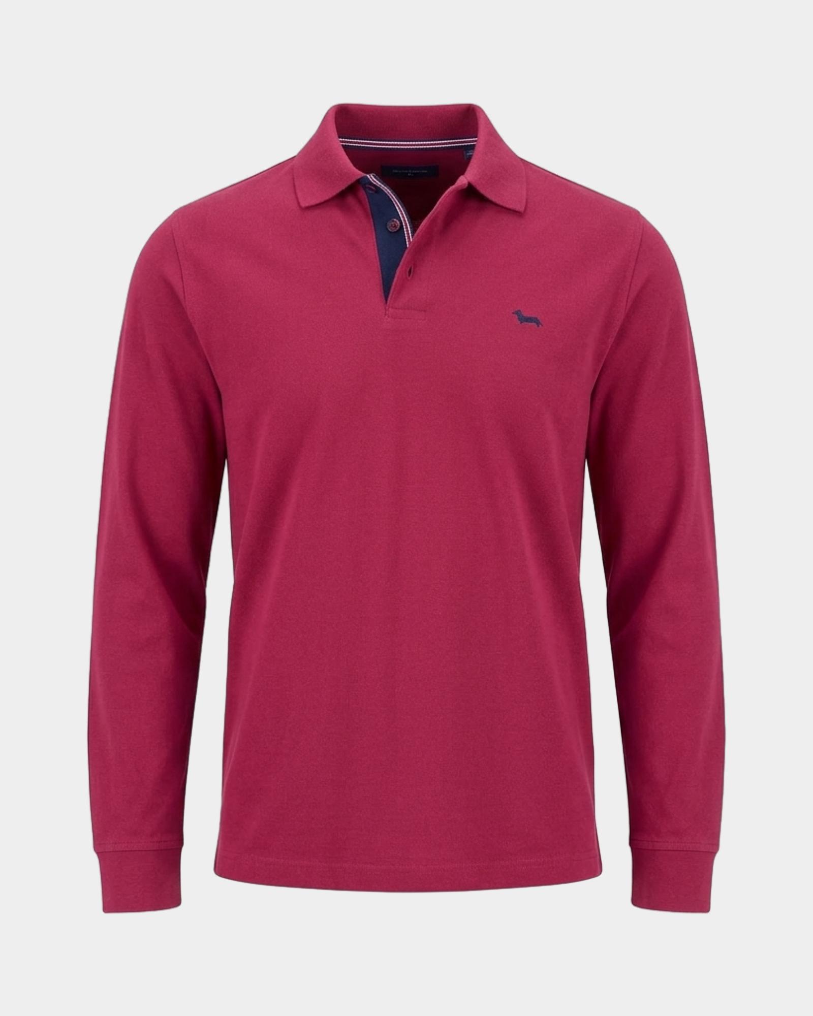 Polo para hombre de manga larga en punto cepillado de 100 % puro algod&oacute;n, CICLAMEN, large