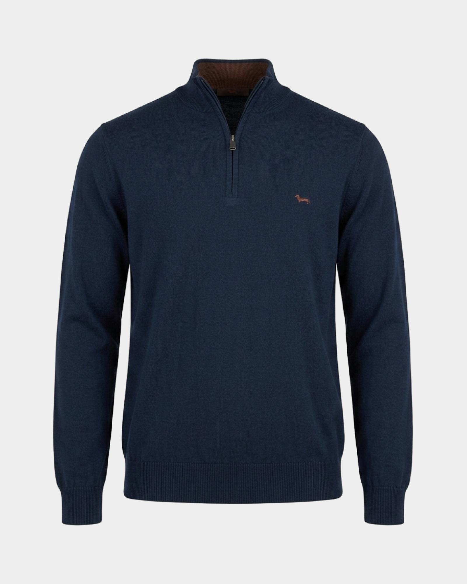 Jersey Hombre de cuello alto half zip en mezcla de lana y algod&oacute;n   Regular Fit, AZUL MARINO, large