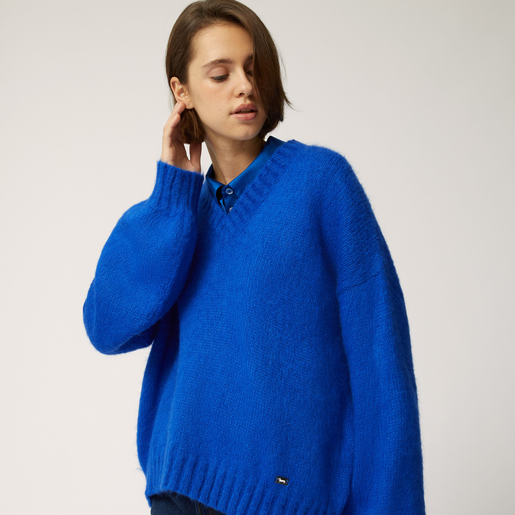 Pullover Con Scollo A V E Maniche A Sbuffo, Azzurro Sport, large image number 2