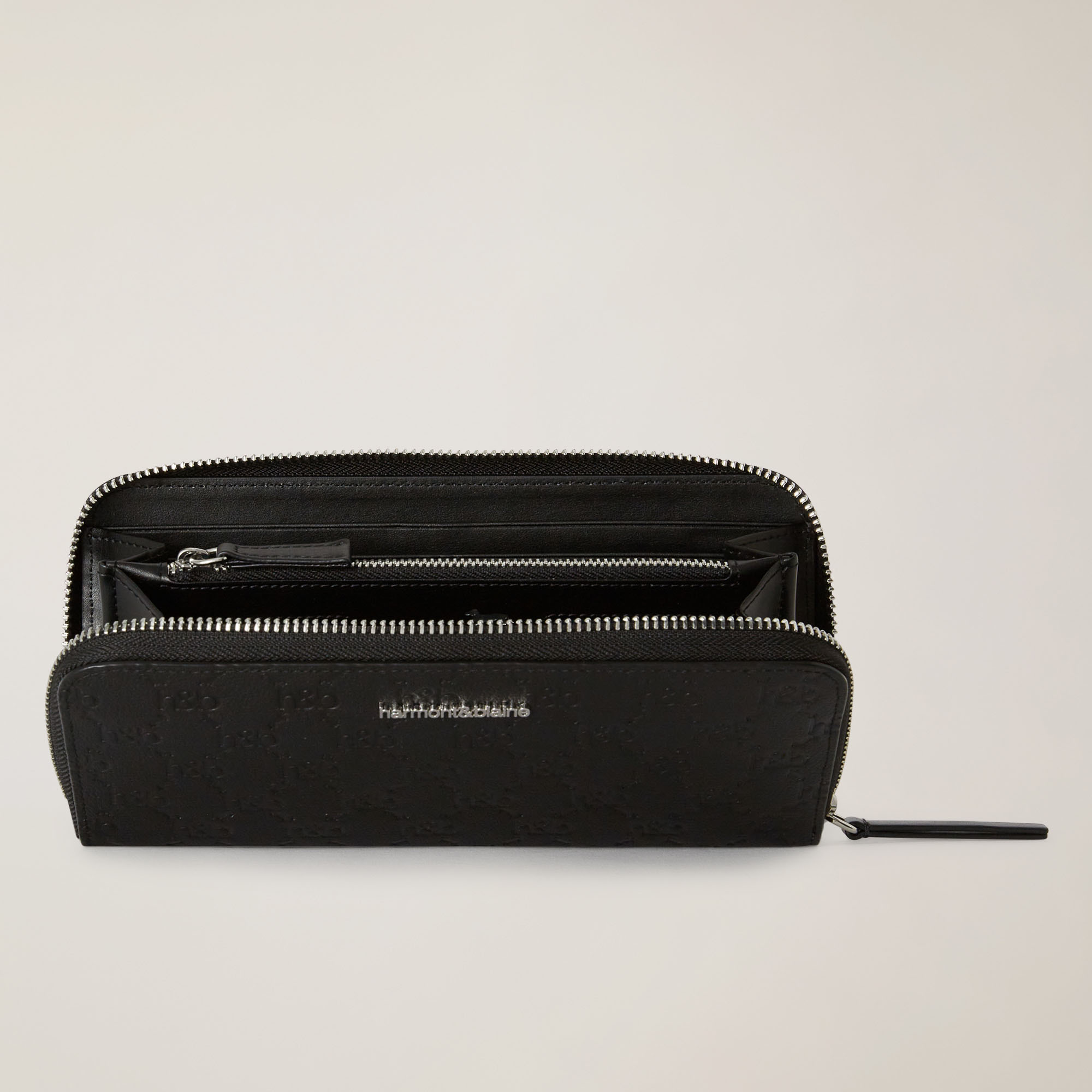 Leather Zip-Around Wallet With Monogram All Over, Black, large image number 1