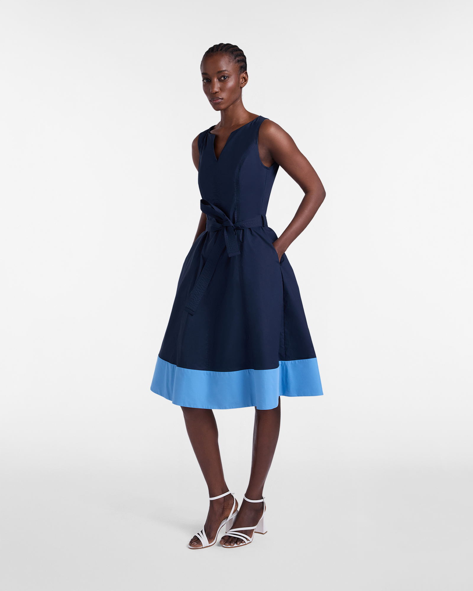 Women's cotton dress with contrasting trim, Blue, large image number 3