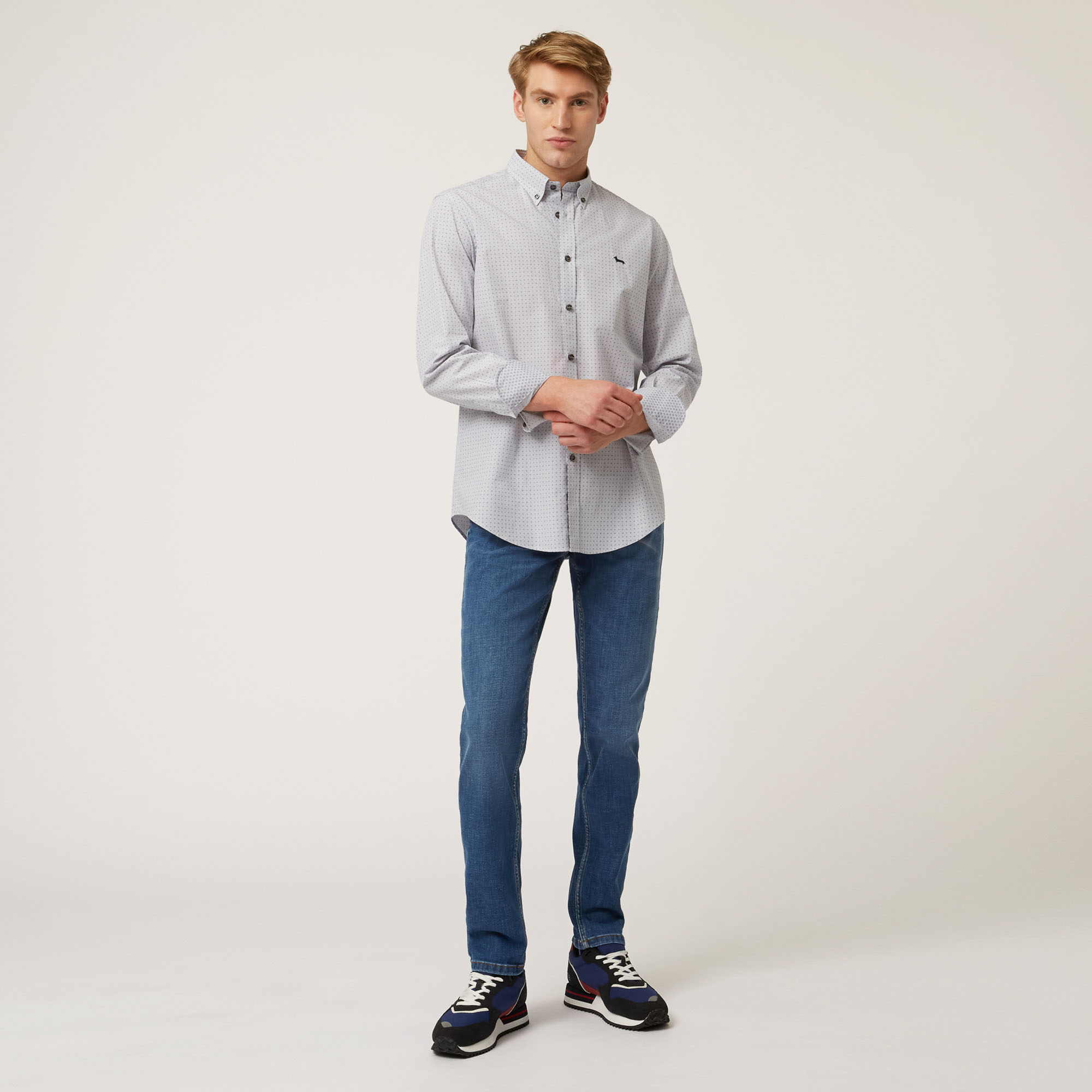 Shirt With Micro Pattern All Over And Contrasting Inner Detail, Gray, large image number 3