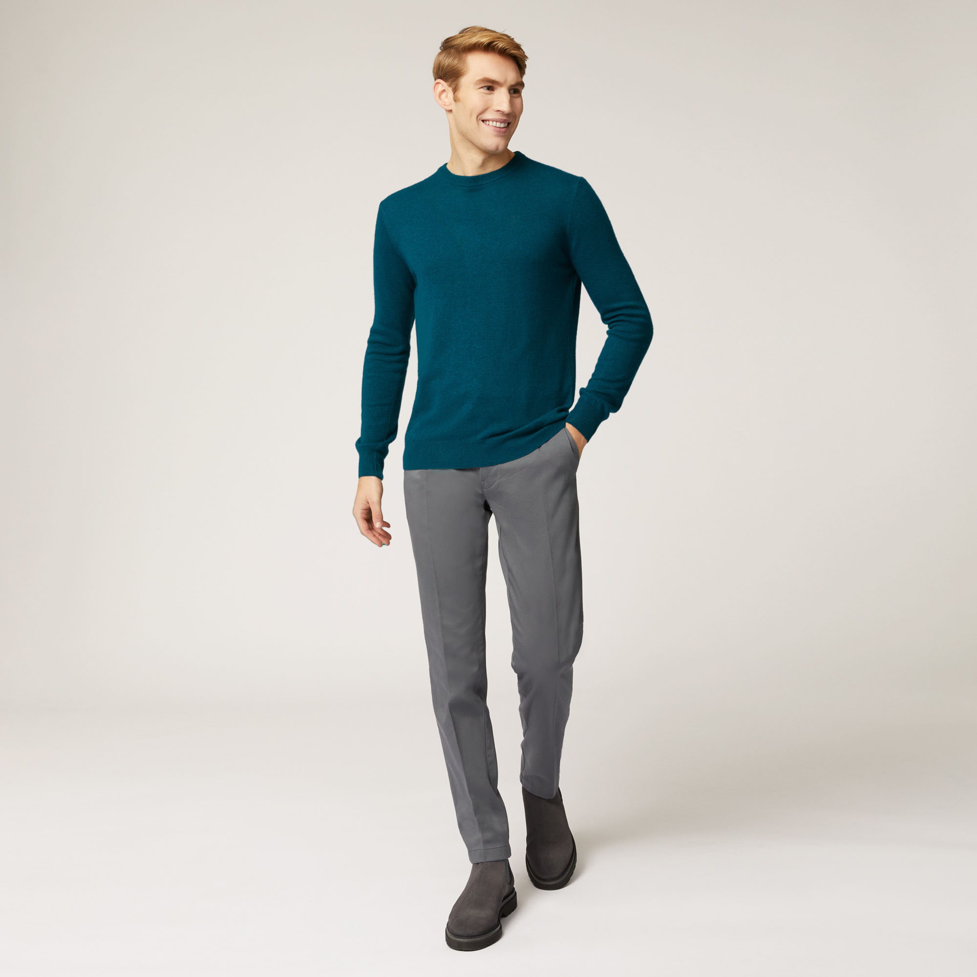 Pullover Girocollo Hbj, Verde Petrolio, large image number 3