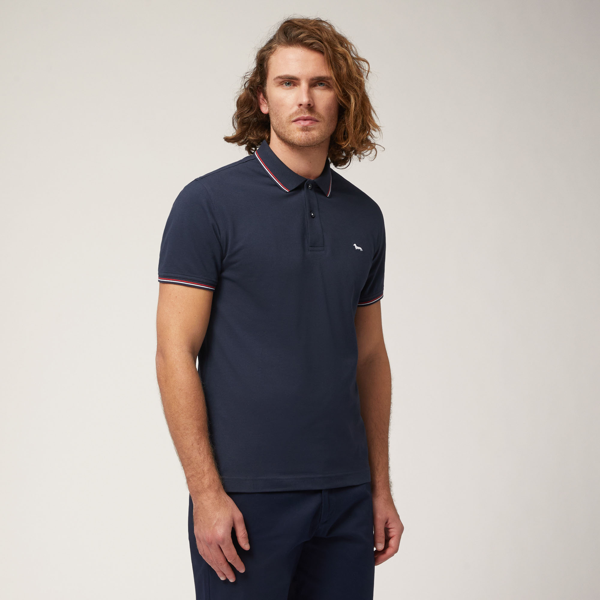 Polo with Striped Details, Blue, large