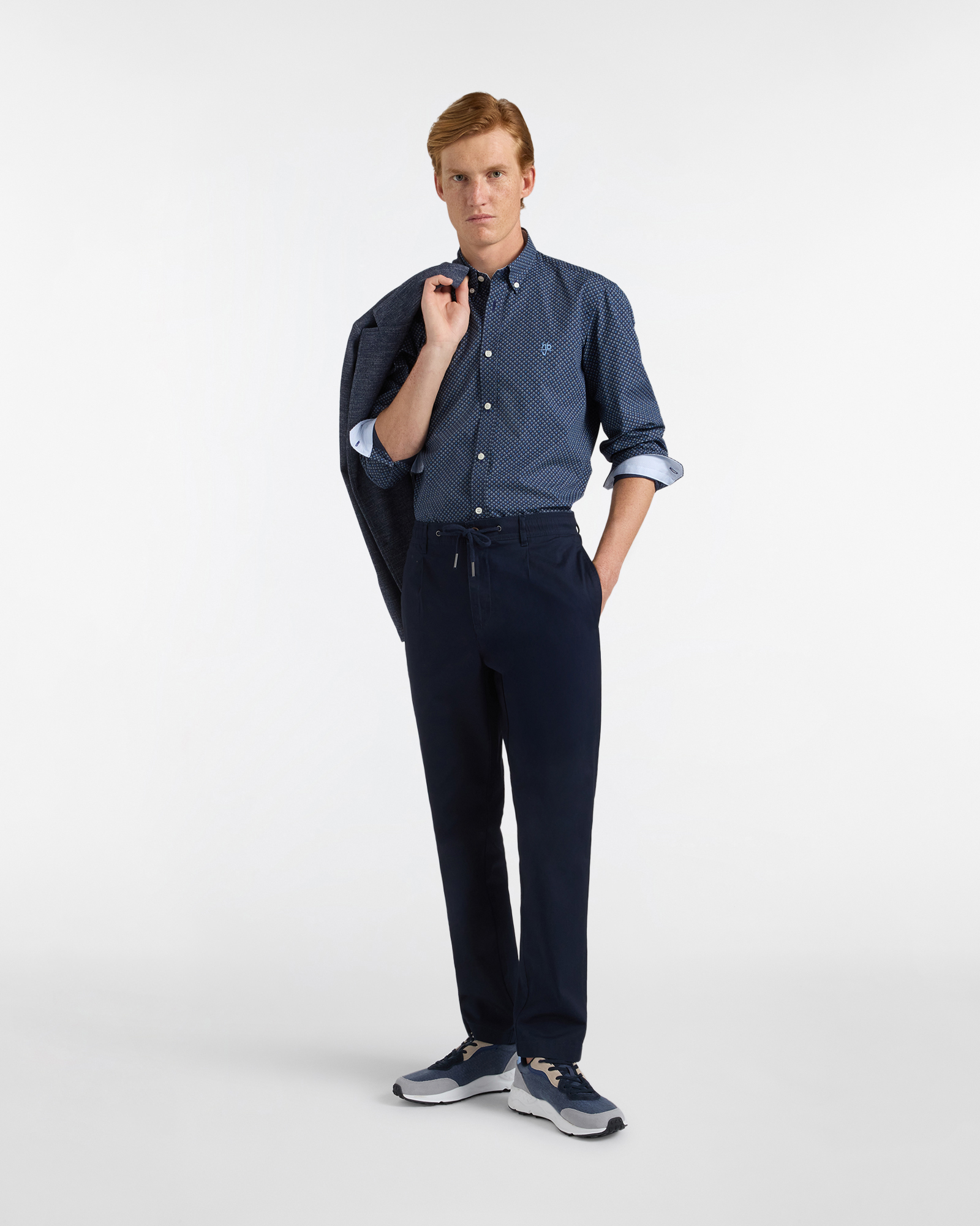 Camicia Uomo Micro Stampa Narrow Fit, Blu scuro, large image number 3