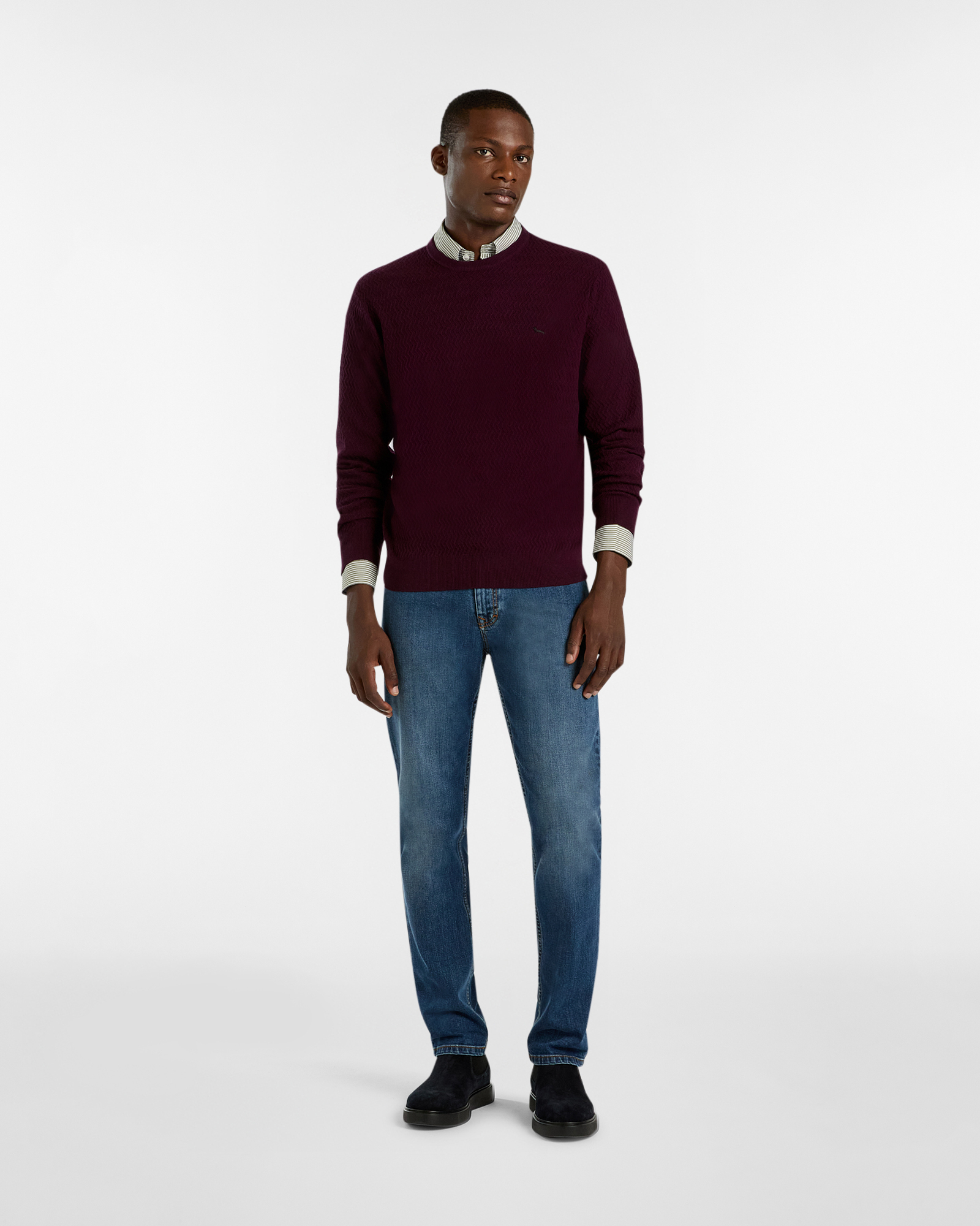 Crew Neck Knit Sweater, Dark Red, large image number 3