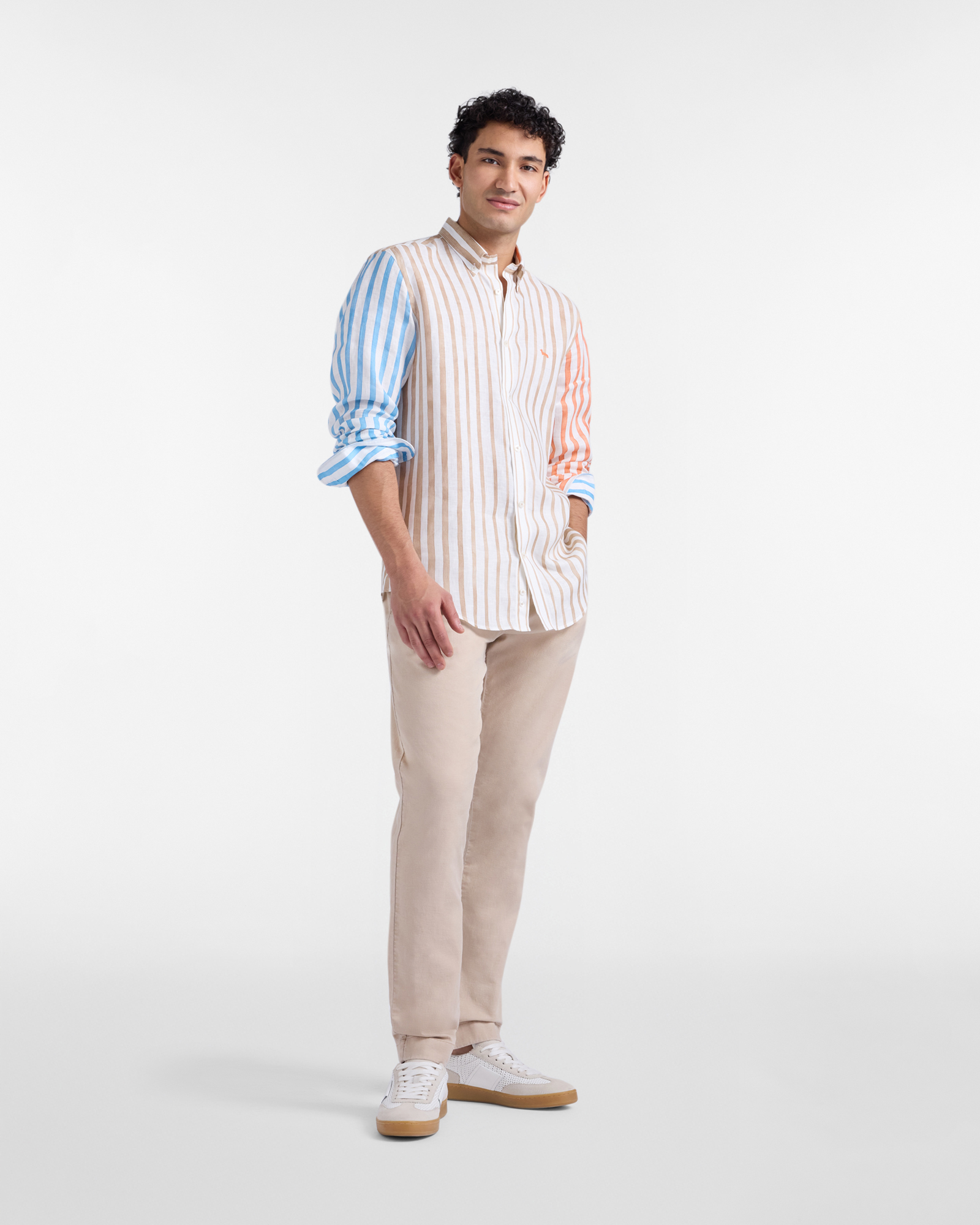 Shirt with a faded stripe print, Beige, large image number 3