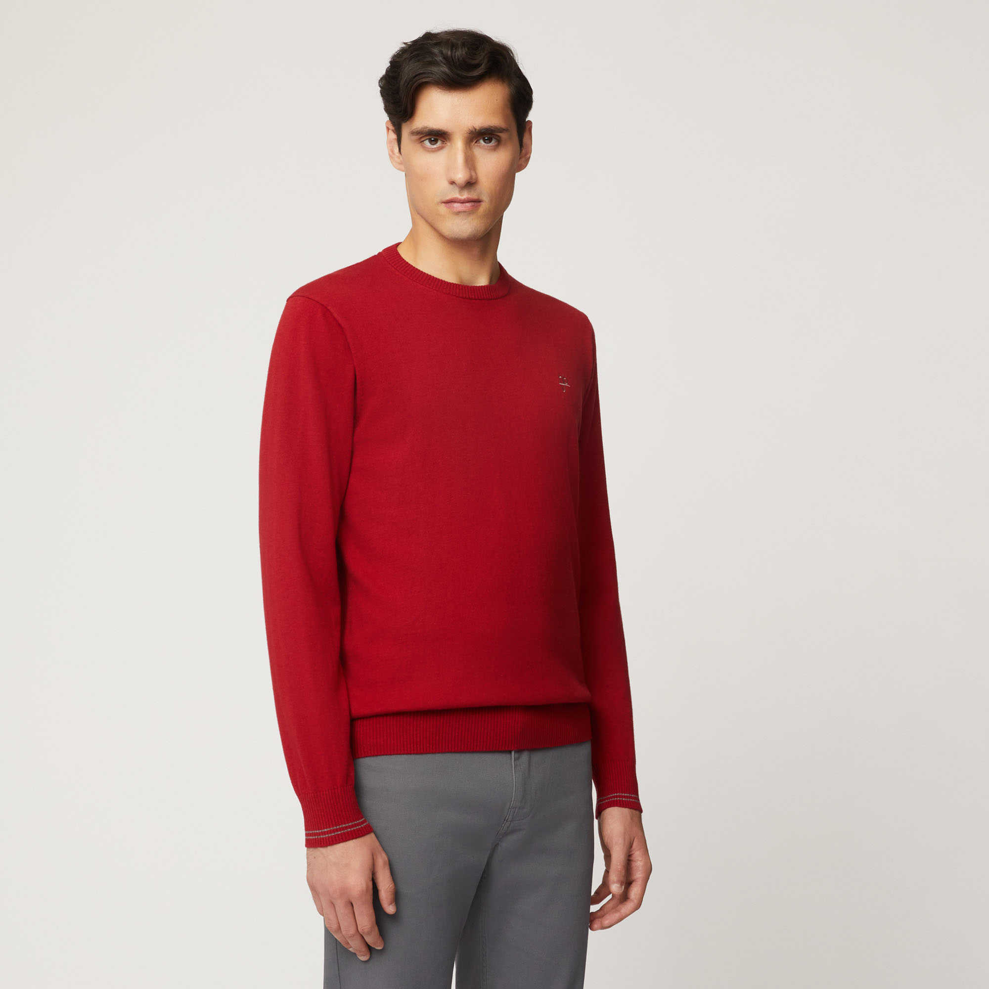 Pullover Girocollo Con Dettaglio A Contrasto Sui Polsi, Rosso, large image number 0
