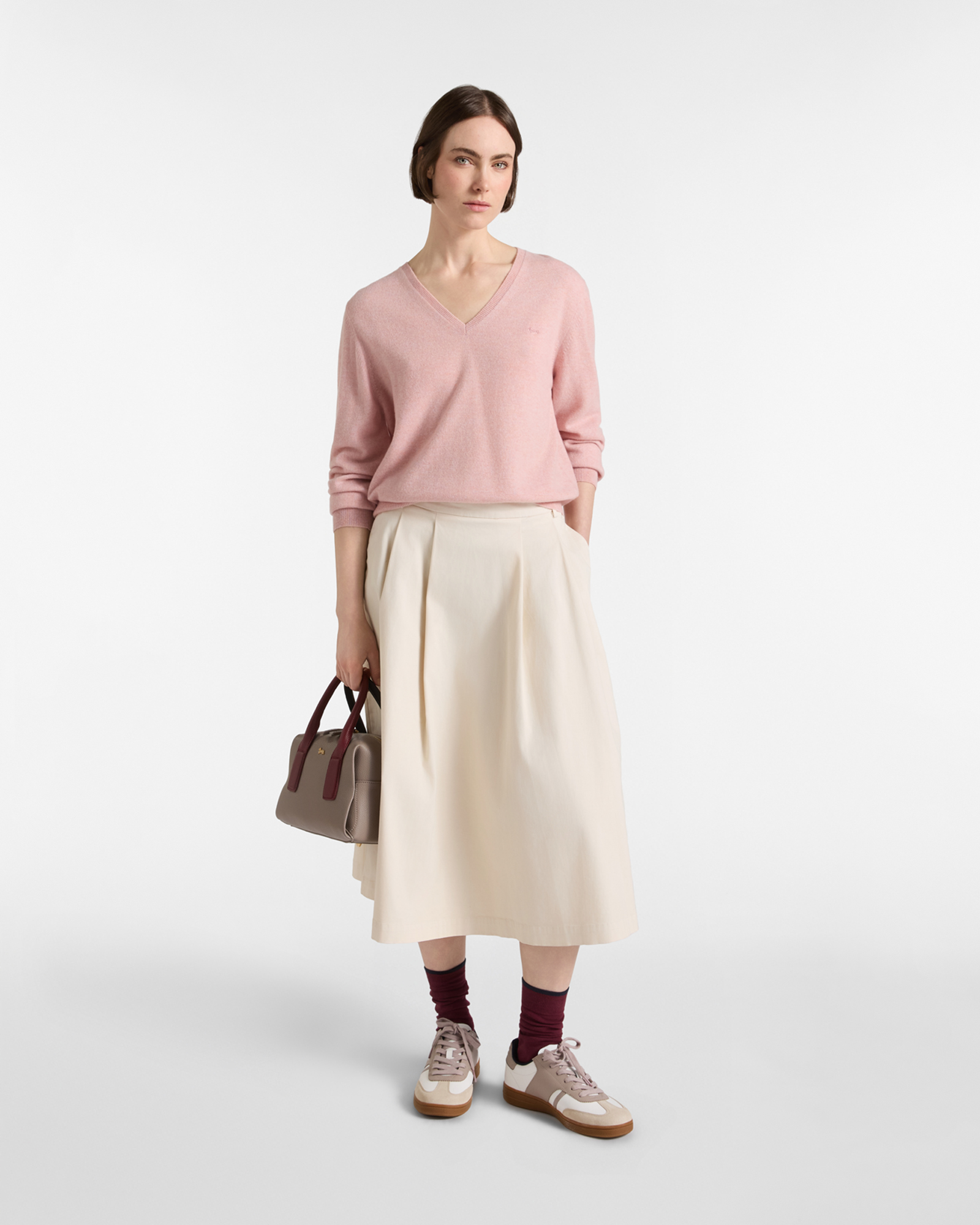 Women's Made in Italy V-neck sweater 100% pure cashmere, PINK, large