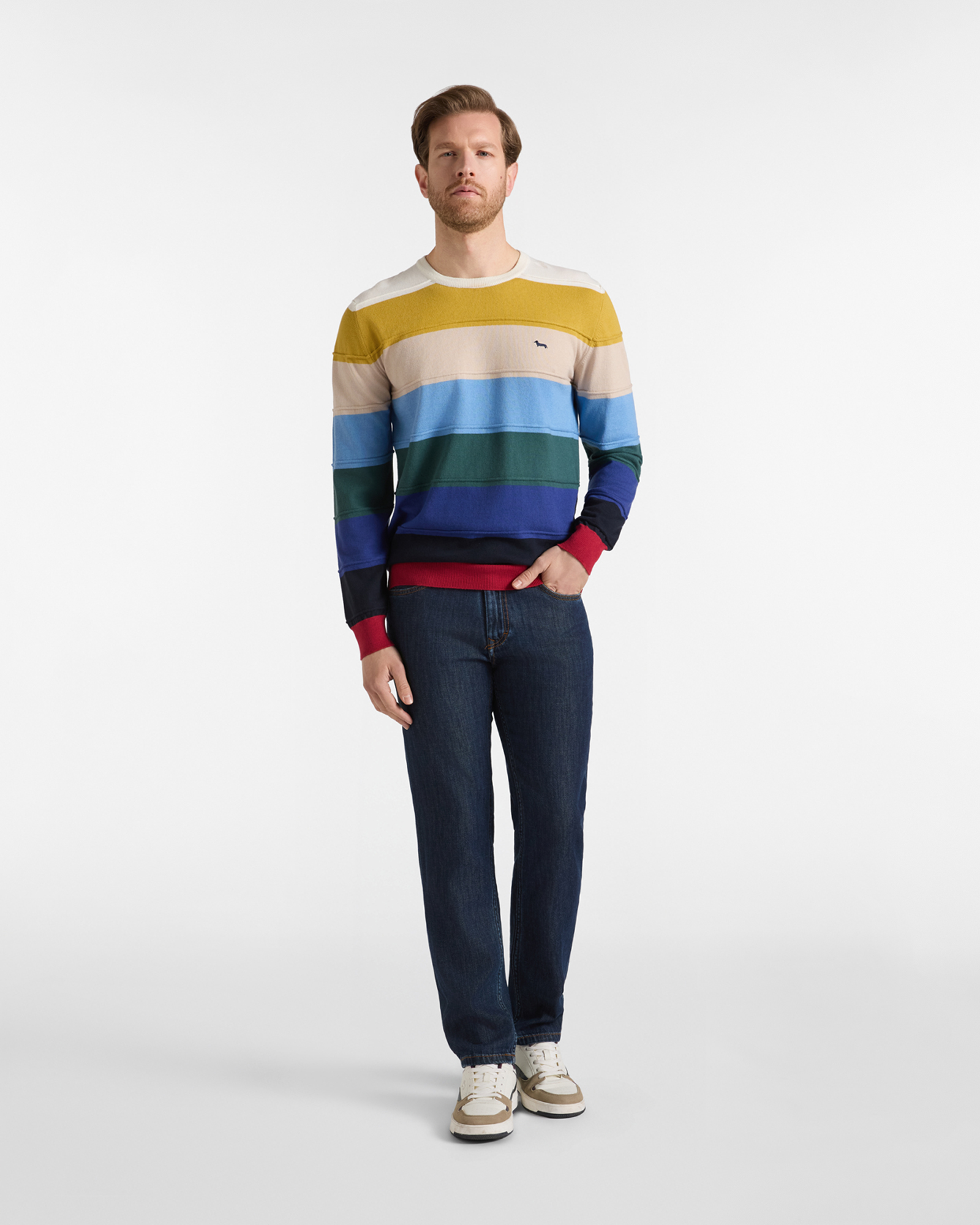STRIPED T-SHIRT WITH HOLED STITCH, NAVY BLUE, large image number 3