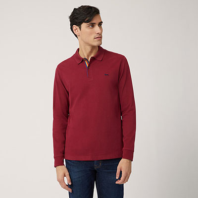 Long-Sleeved Cotton Polo Shirt With Contrasting Detail